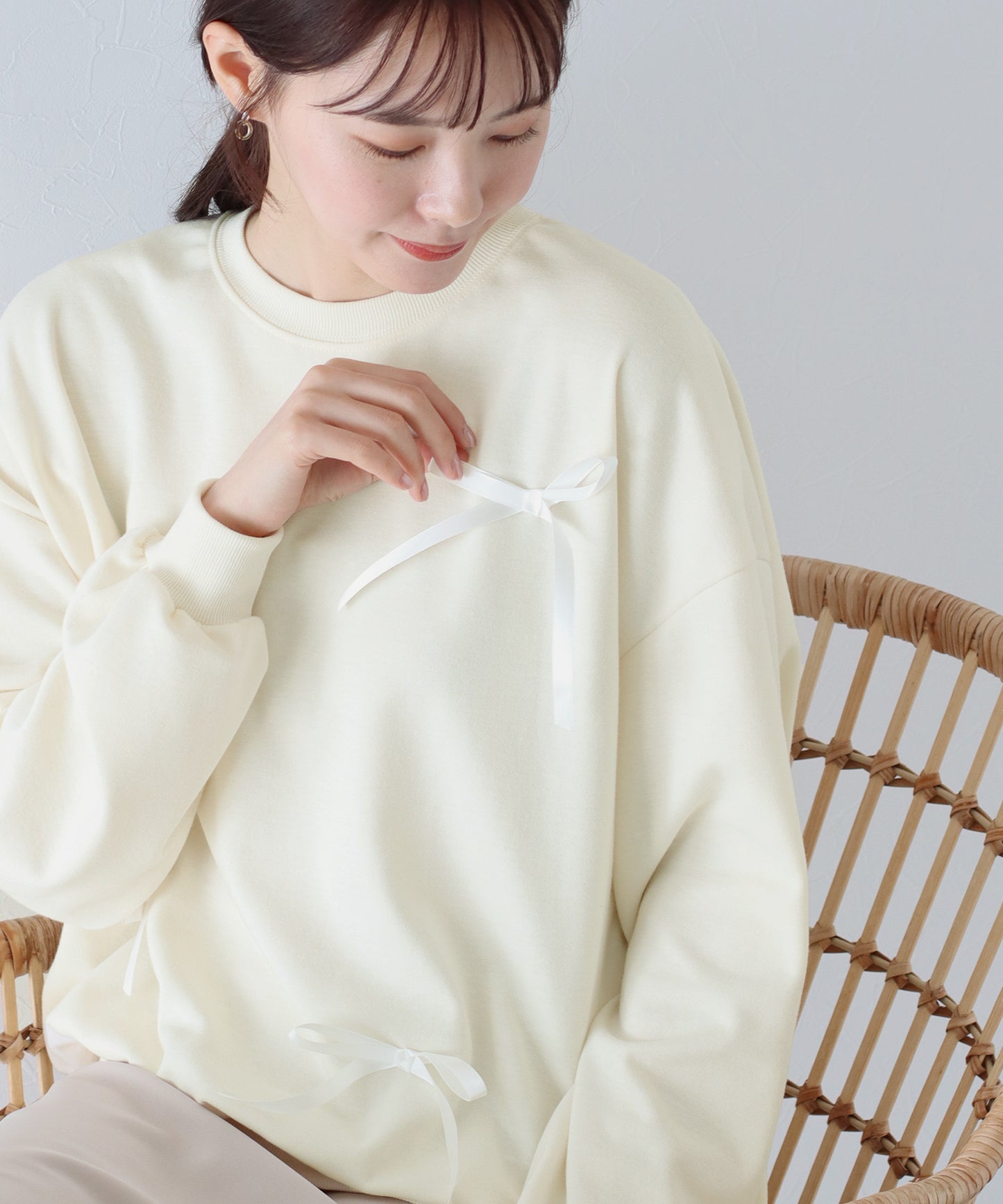 【SALE】リボン付きオーバーサイズスウェット