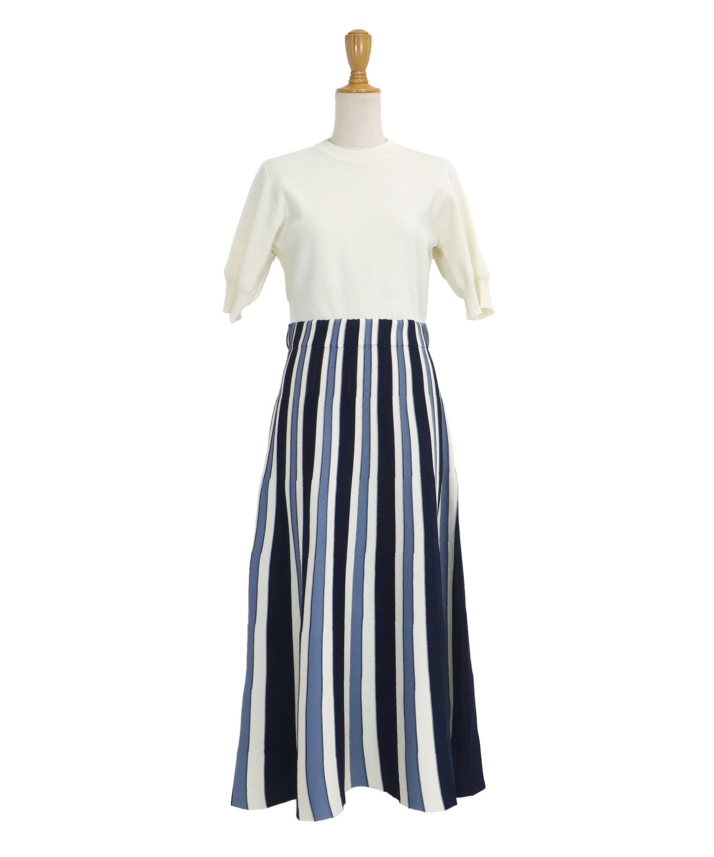 【SALE】配色ストライプニットスカートドッキングワンピース