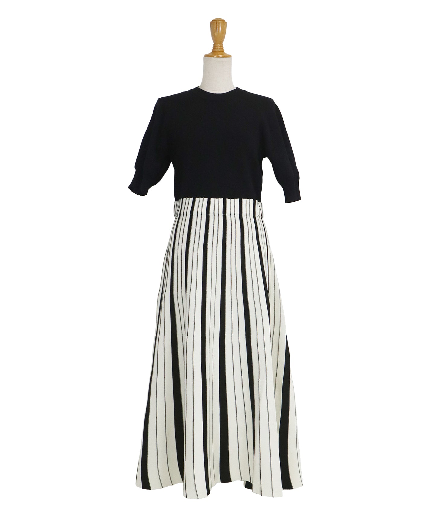 【SALE】配色ストライプニットスカートドッキングワンピース