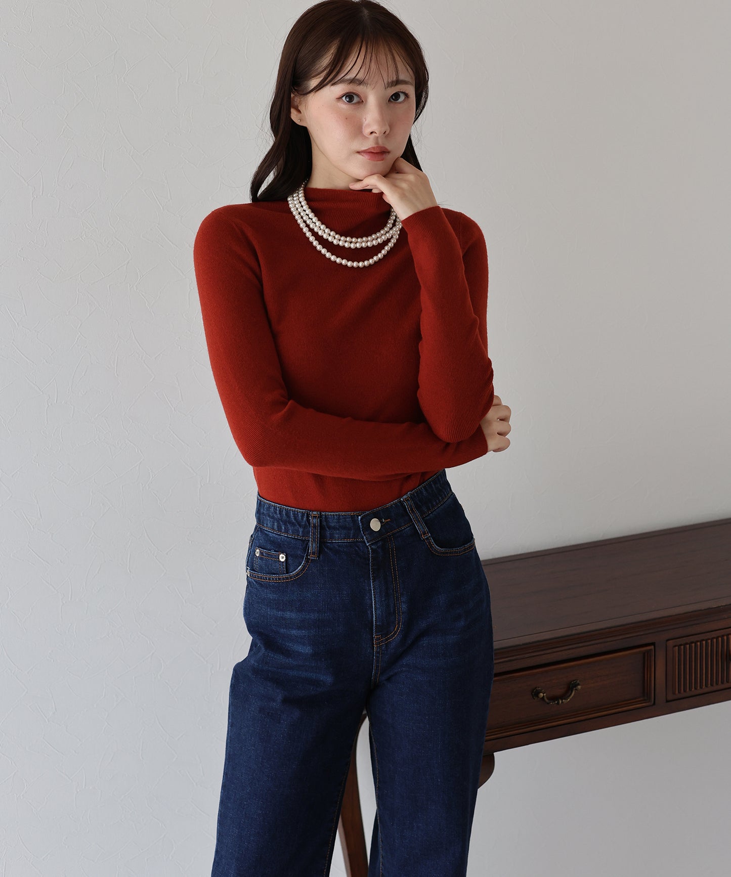 【TIME SALE】ウール混ベーシックハイネックニット
