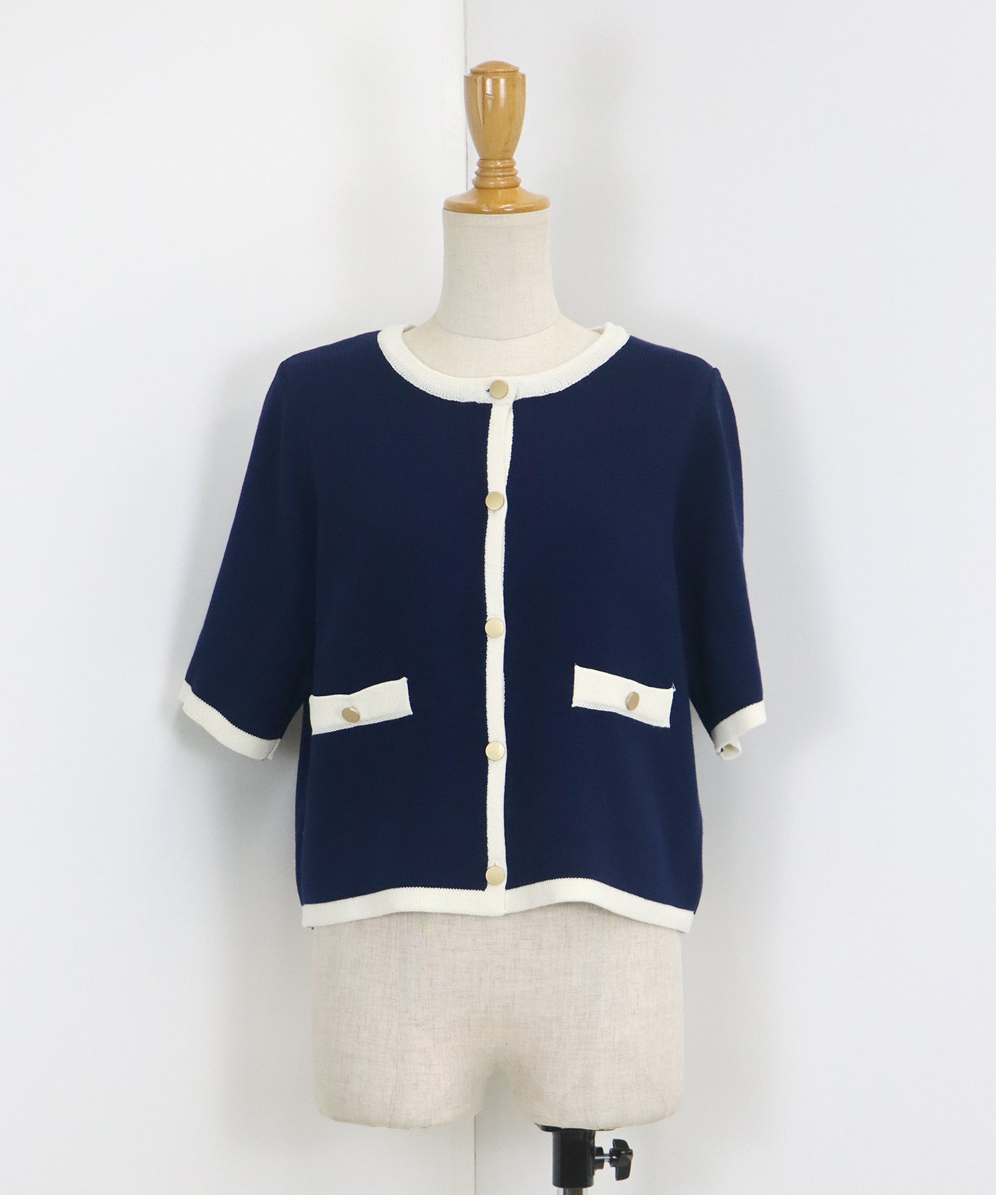 【TIME SALE】金ボタン半袖ニットジャケット