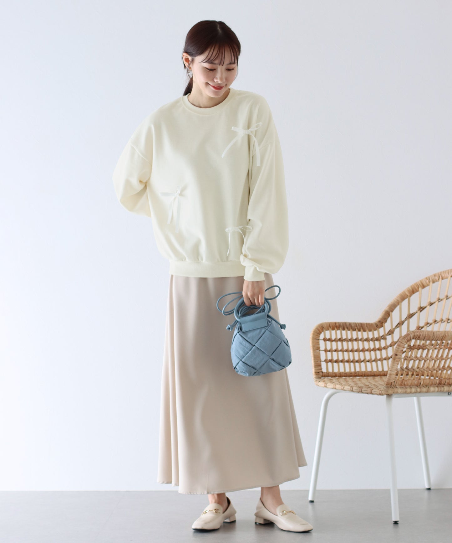 【SALE】リボン付きオーバーサイズスウェット
