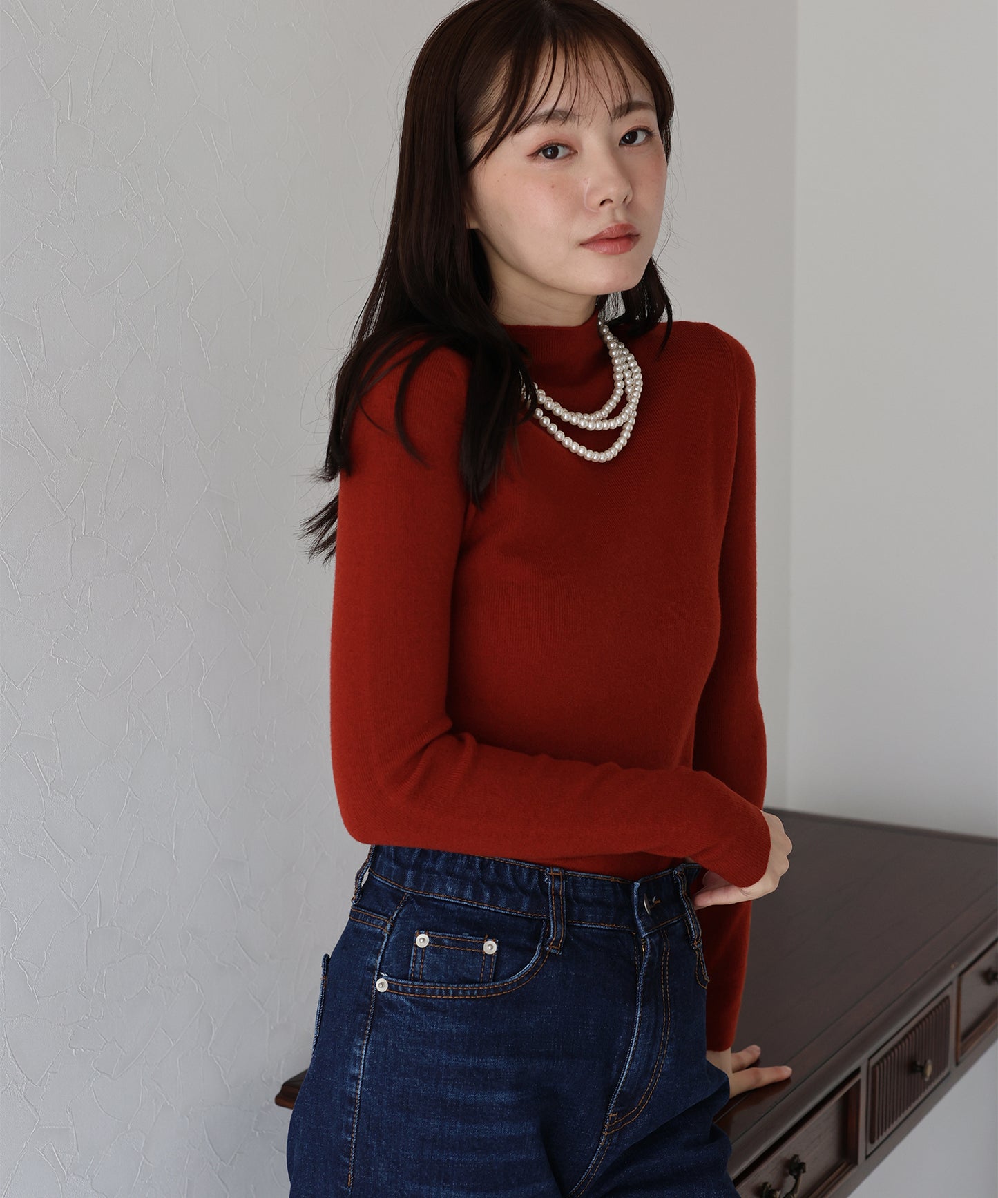 【TIME SALE】ウール混ベーシックハイネックニット
