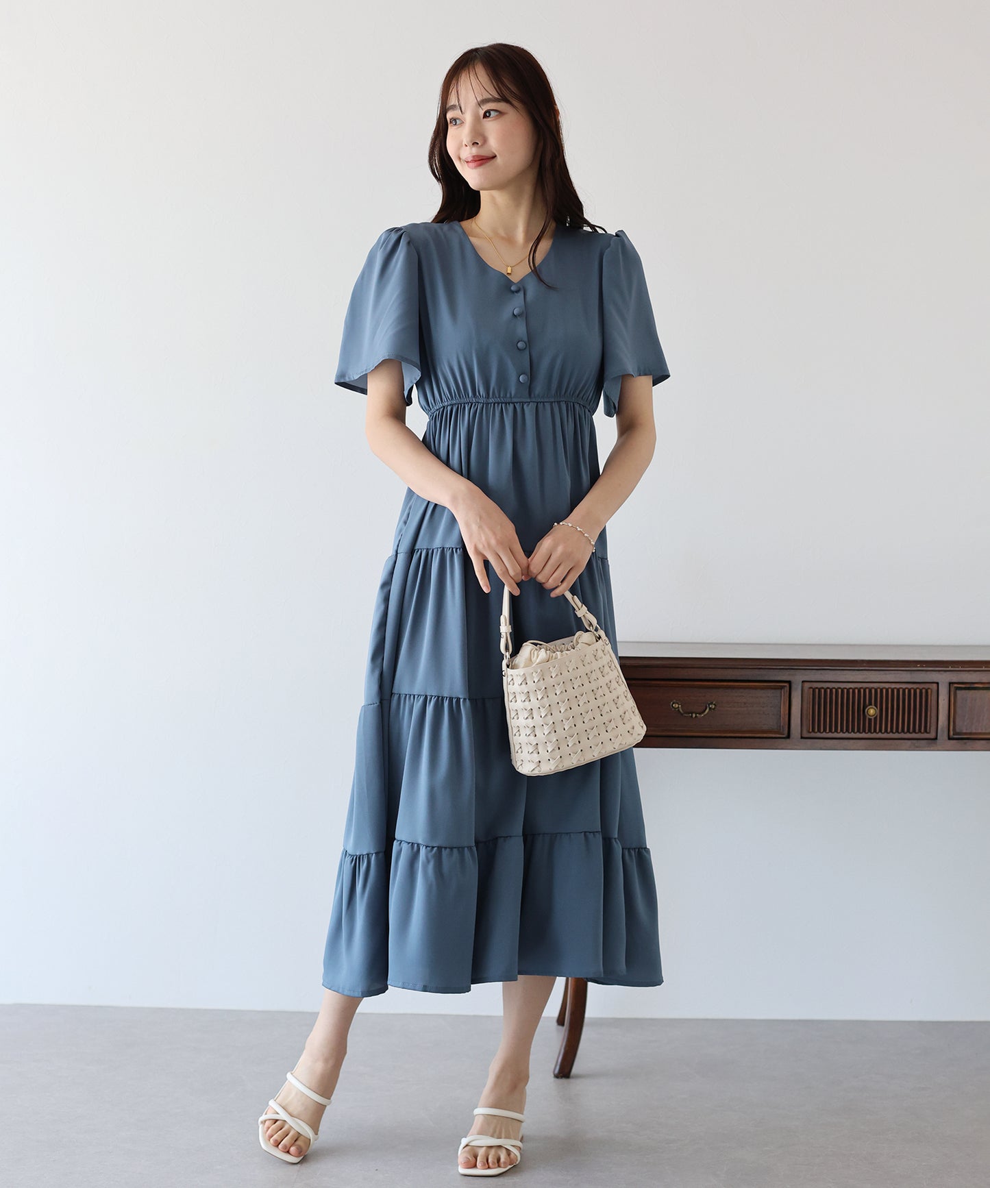 【SALE】フレアスリーブティアードワンピース