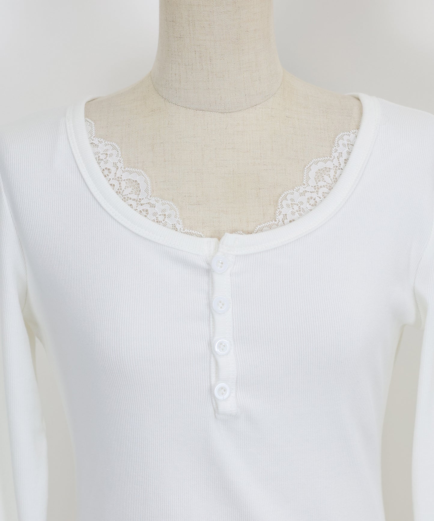 レース付ヘンリーネックカットソー【ネコポス】