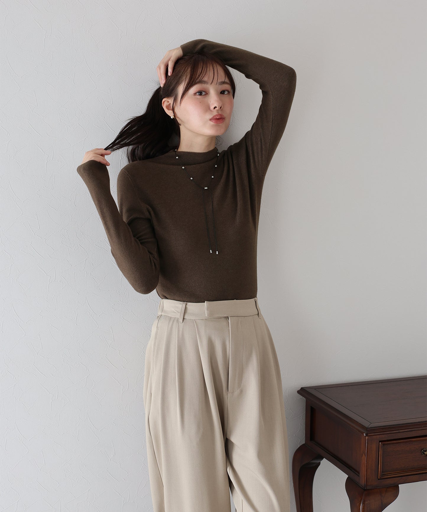 【TIME SALE】ウール混ベーシックハイネックニット