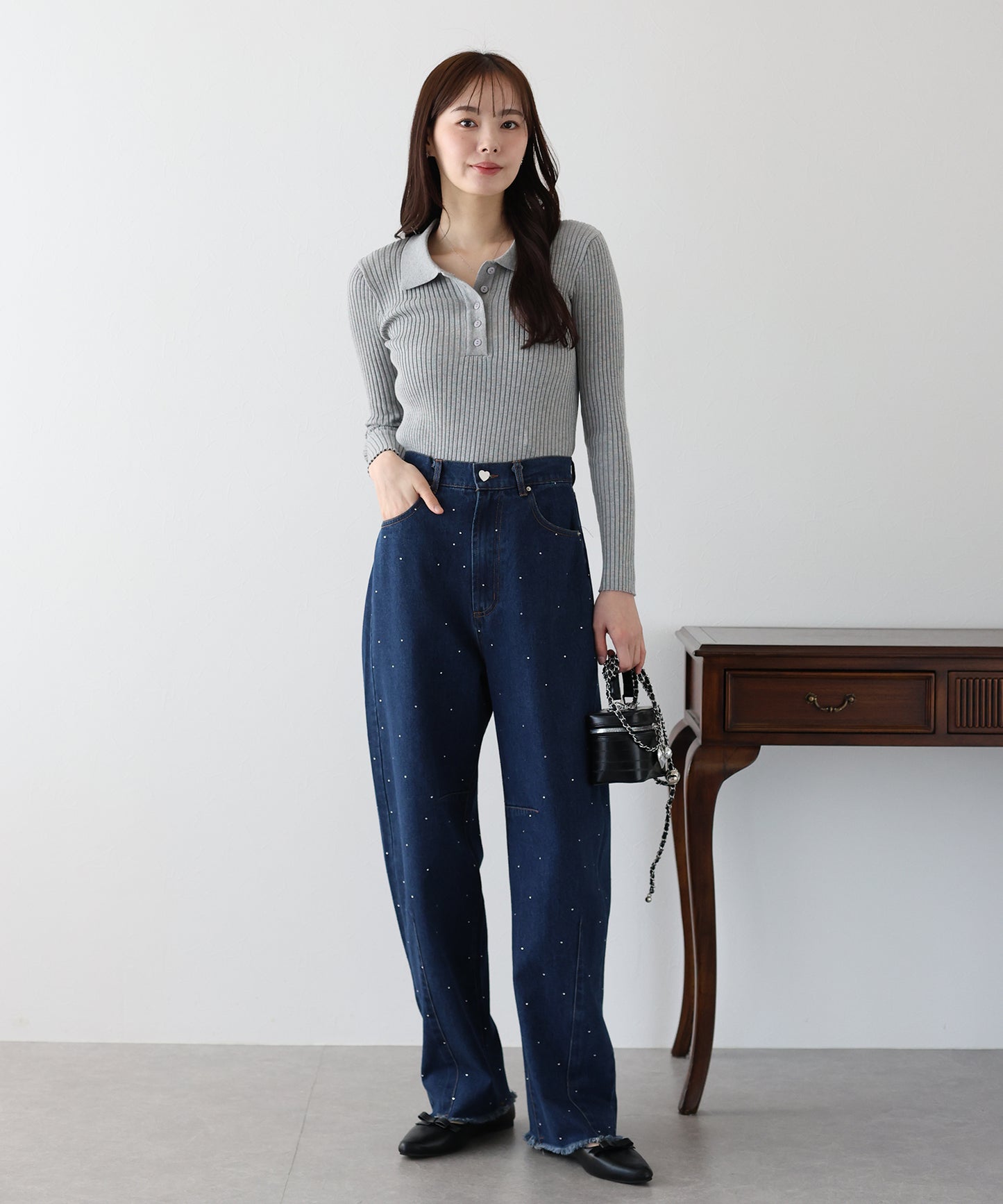 ポロ衿リブニット