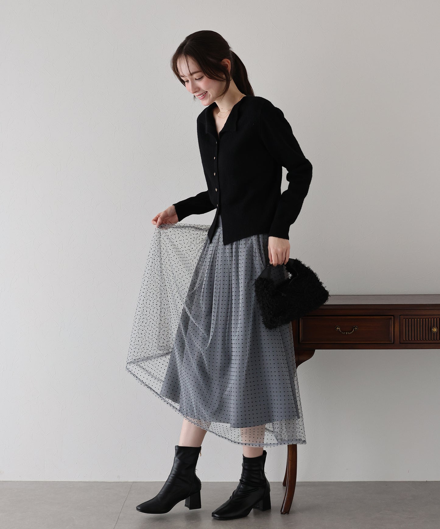 丈が選べるフロッキーチェックチュールスカート