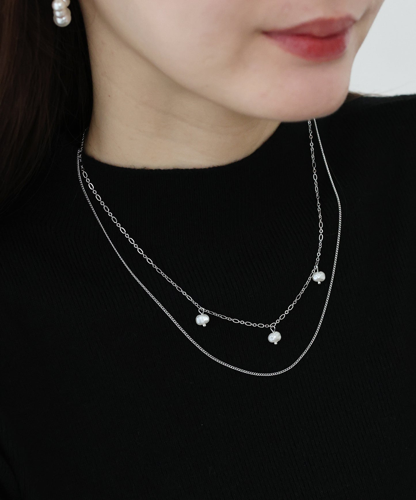 【早割5%OFF】パールステーション2連ネックレス / ニッケルフリー【ネコポス】