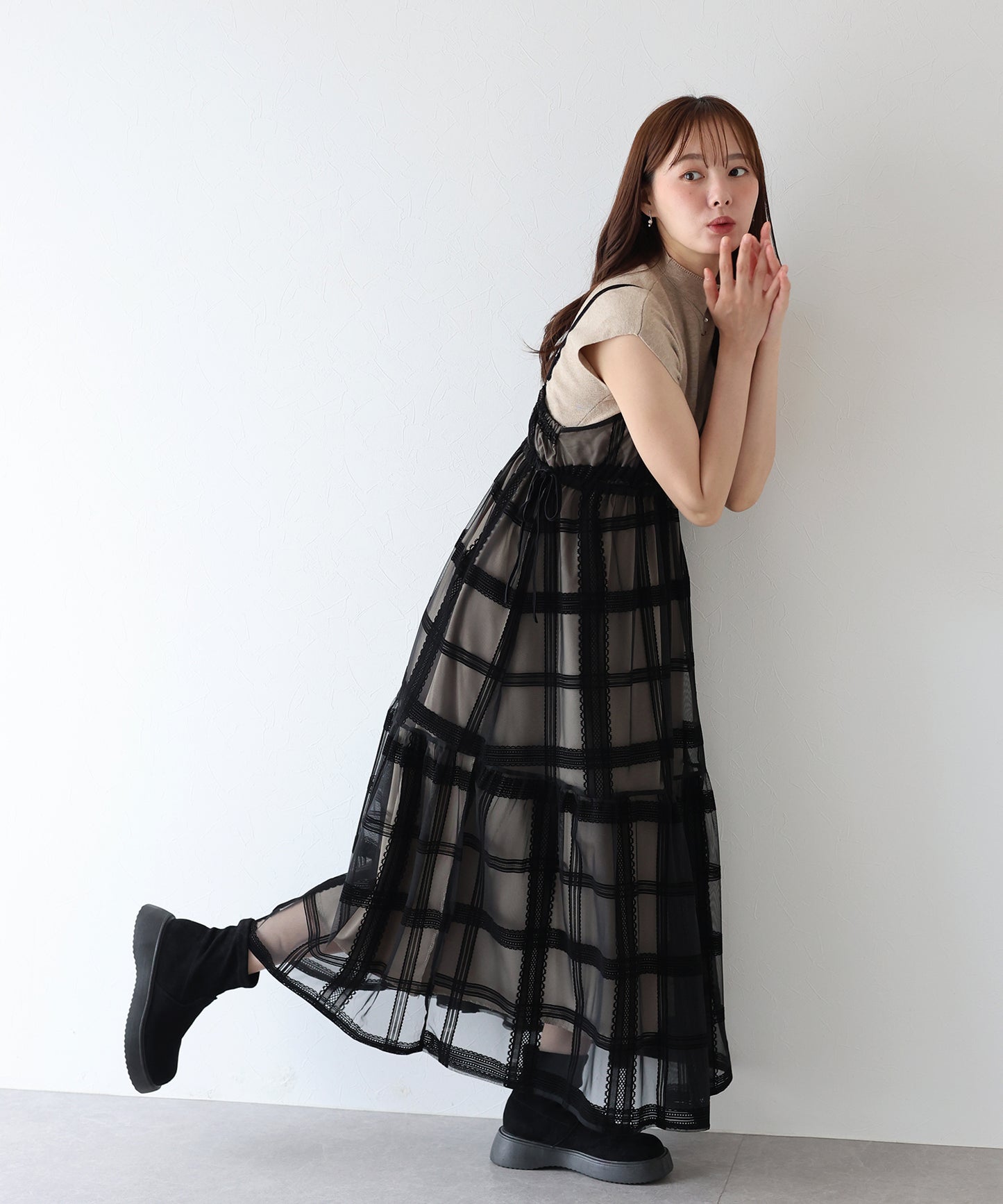 【早割5%OFF】フロッキーチェックキャミワンピース