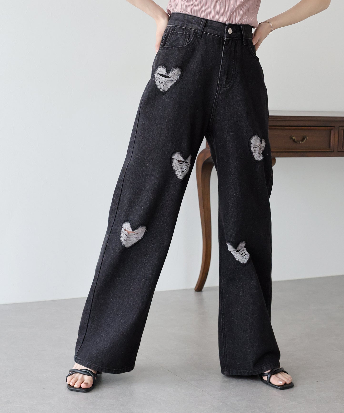 【SALE】ハートダメージデニムパンツ