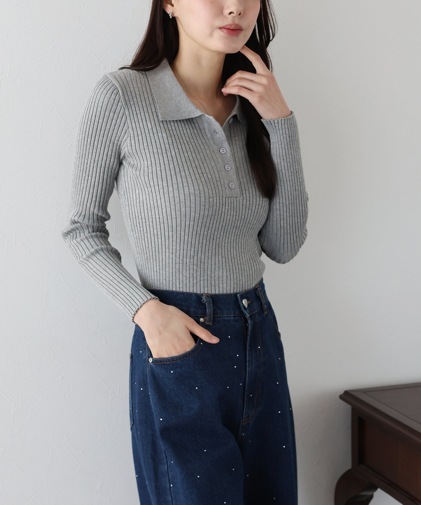 ポロ衿リブニット