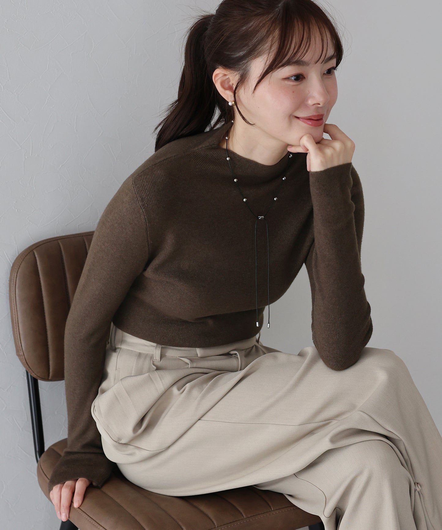 【TIME SALE】ウール混ベーシックハイネックニット