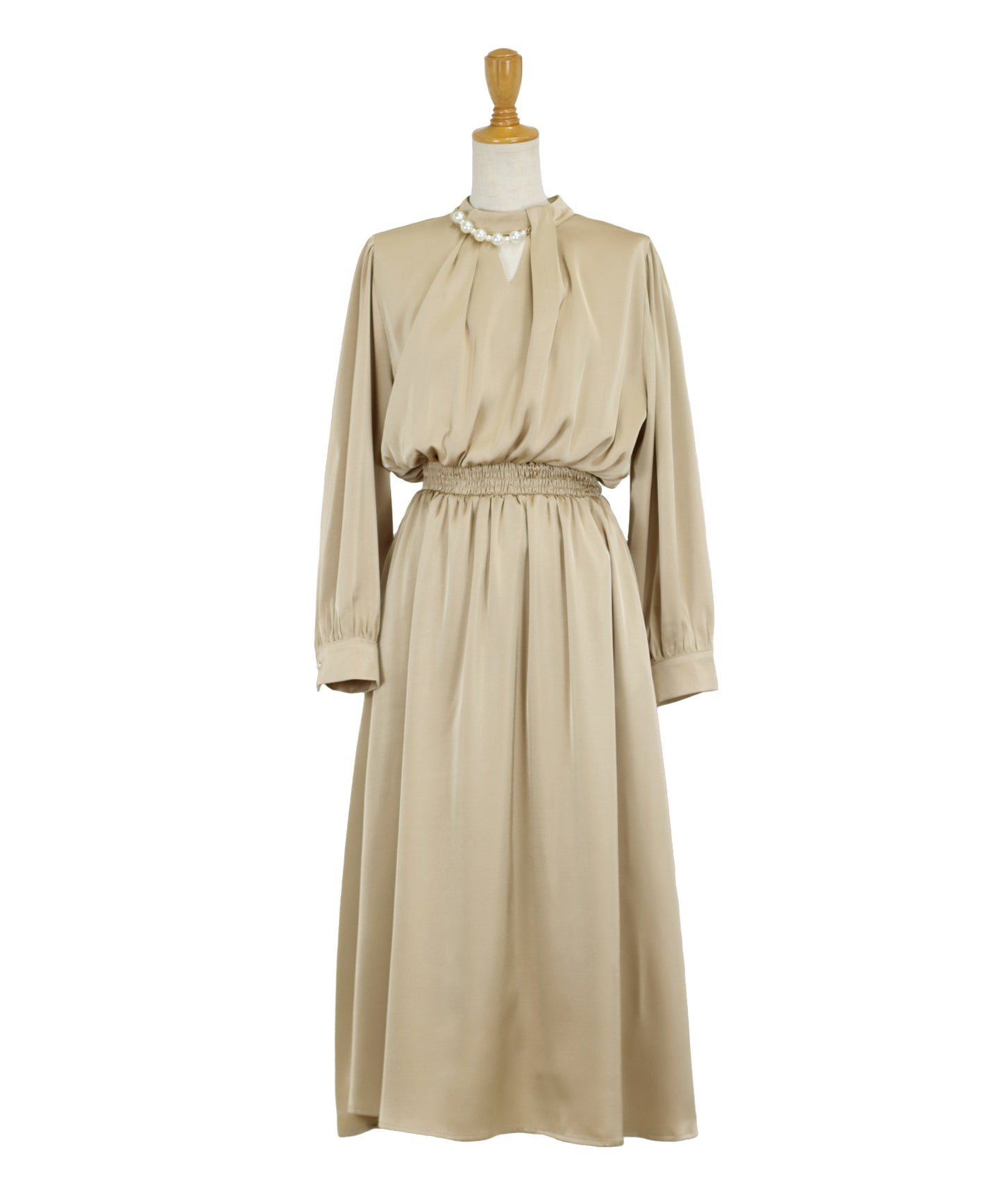 【SALE】パール付きスタンドカラーワンピース