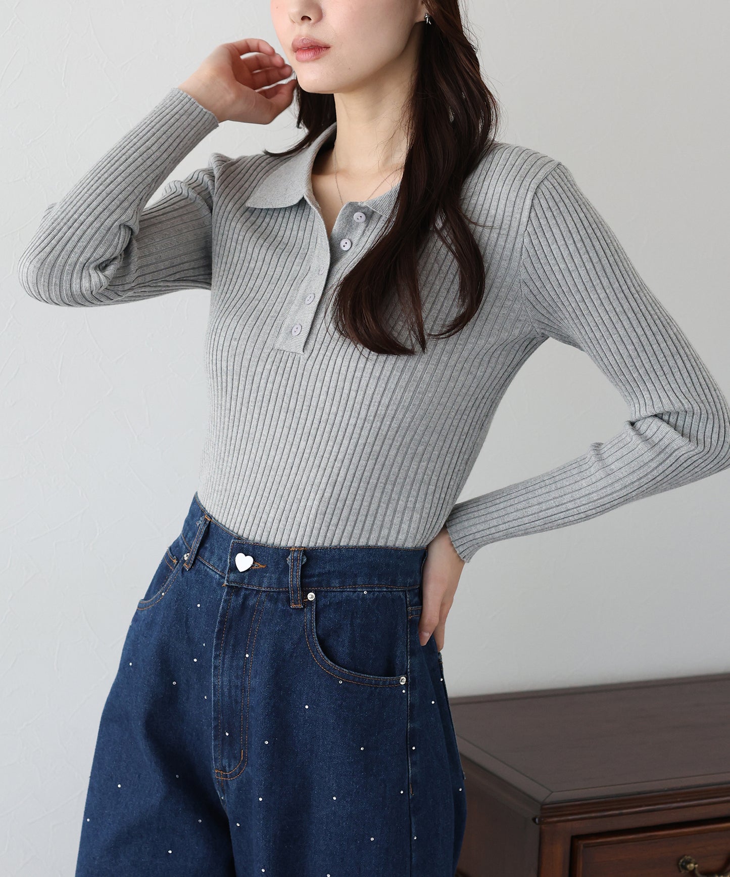 ポロ衿リブニット