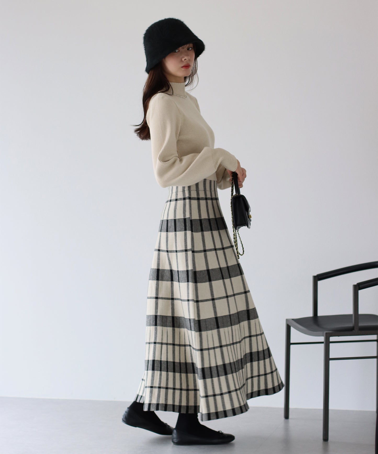 【TIME SALE】選べる2丈・チェックジャガードニットワンピース