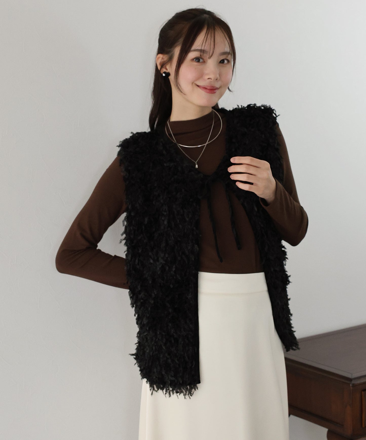 【SALE】リボンロングフェザーベスト