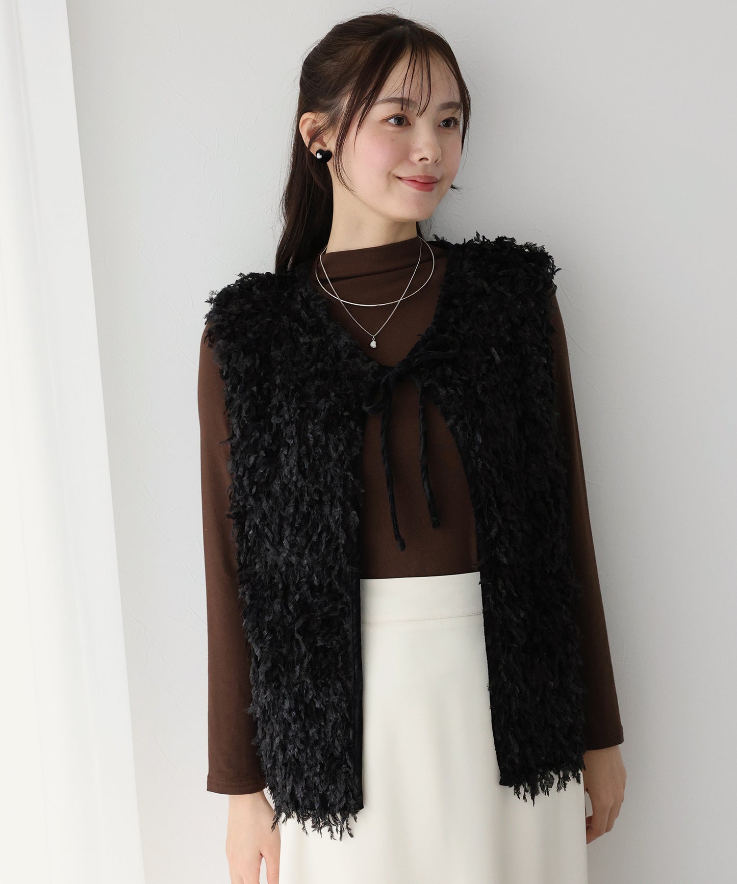 【SALE】リボンロングフェザーベスト