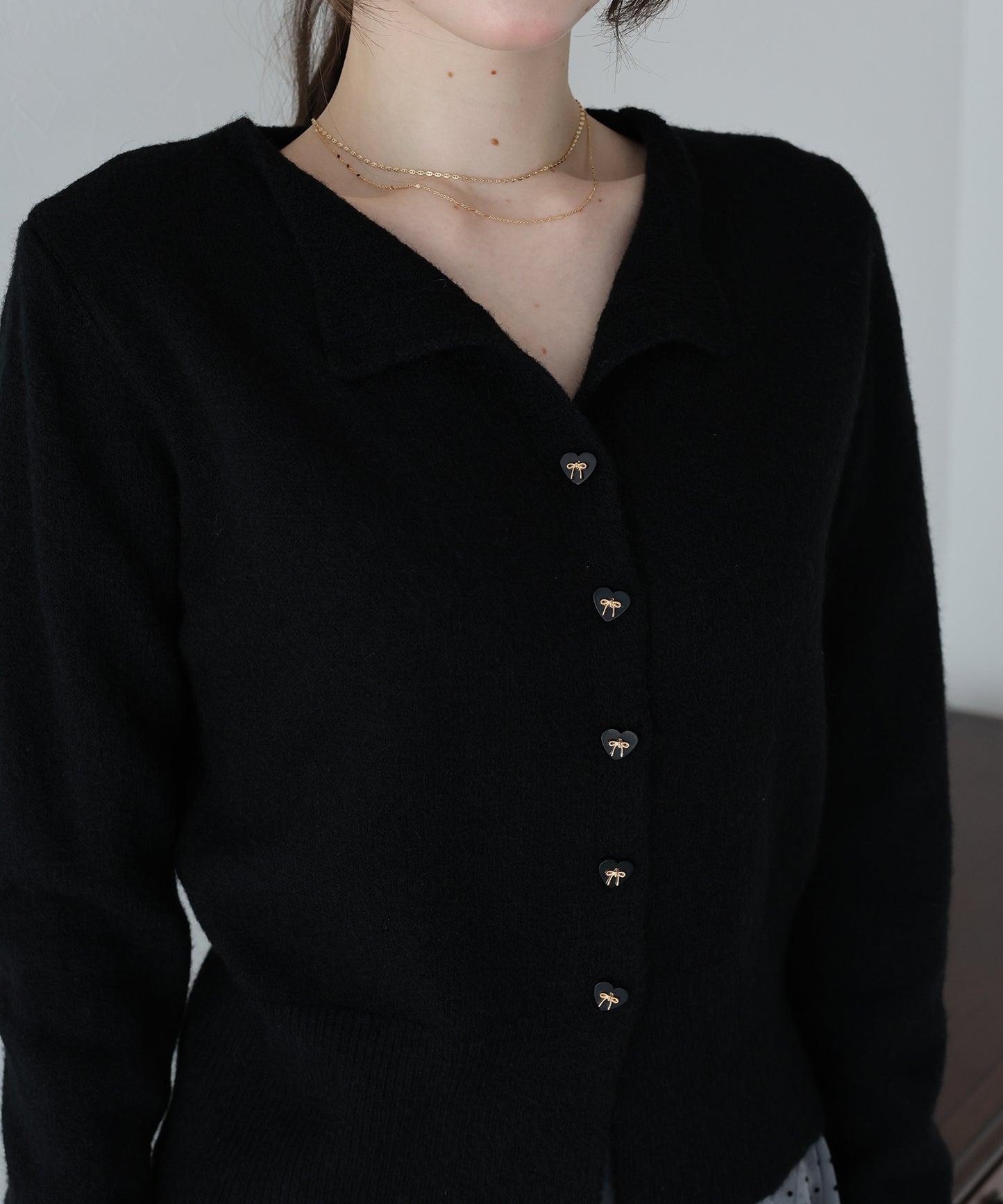 【早割5%OFF】リボンハートボタンニット