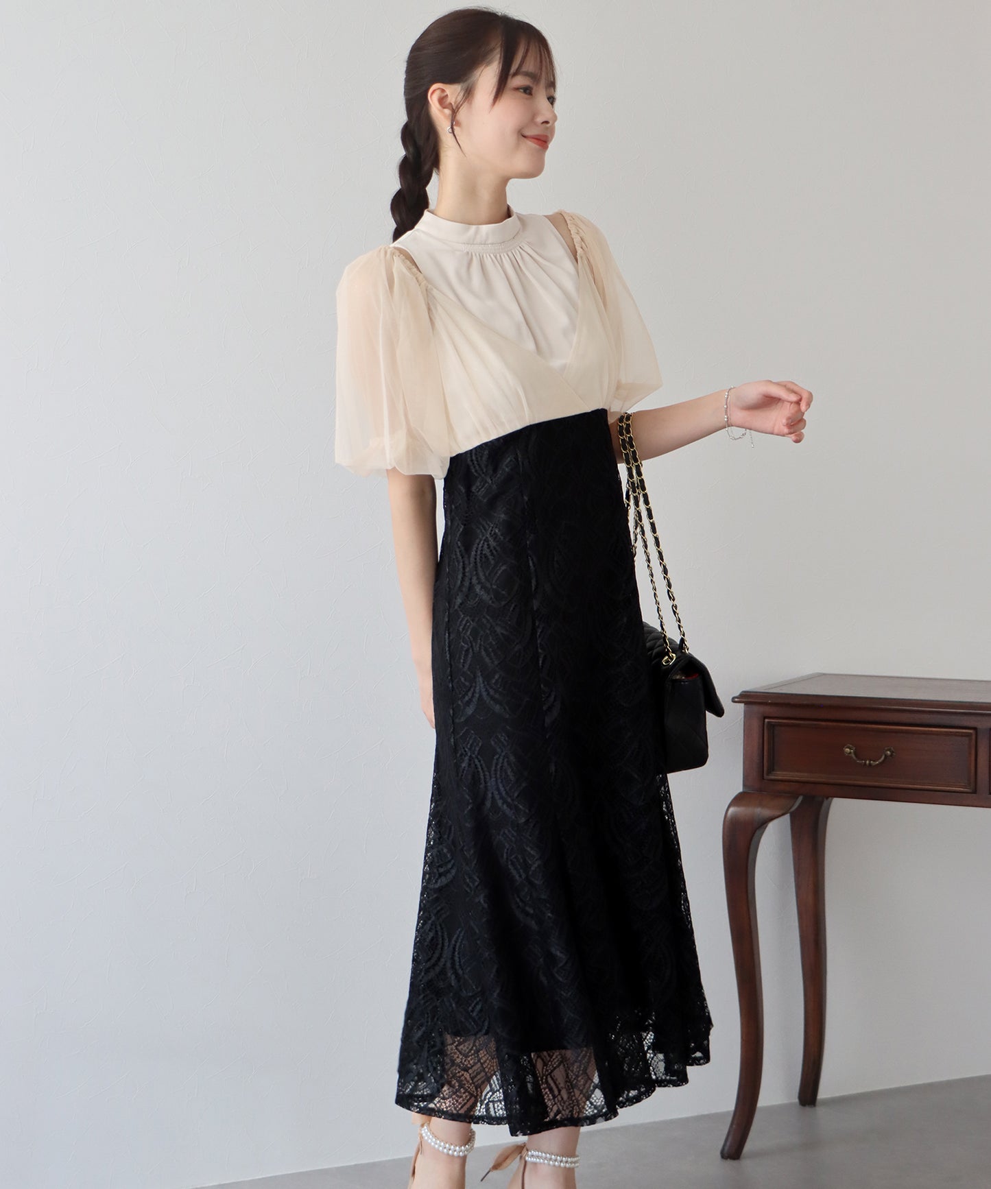 【TIME SALE】ラメチュールオフショルパーティードレス