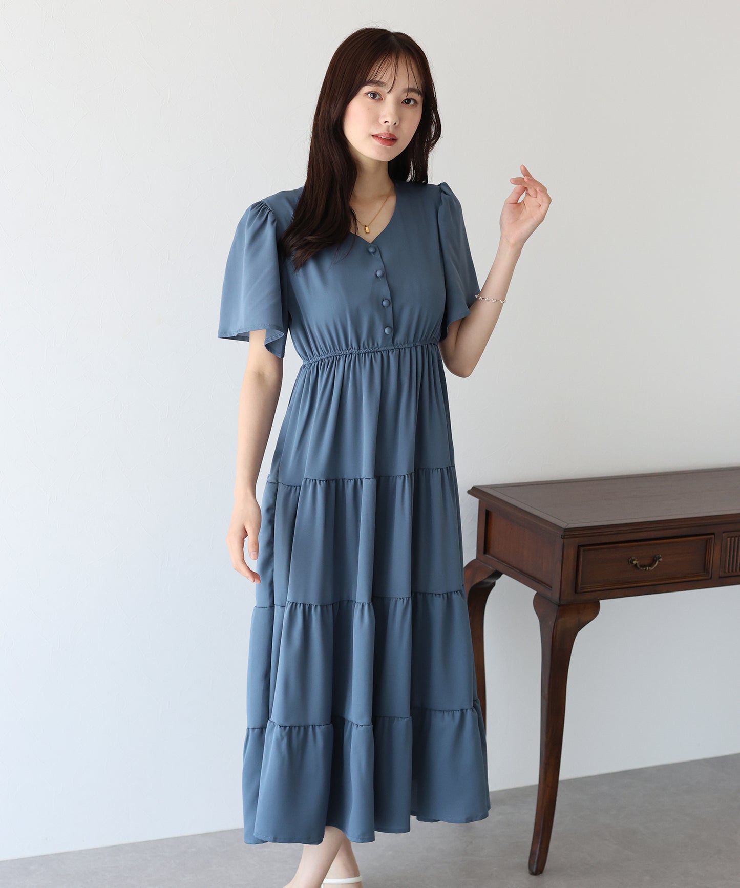 【SALE】フレアスリーブティアードワンピース