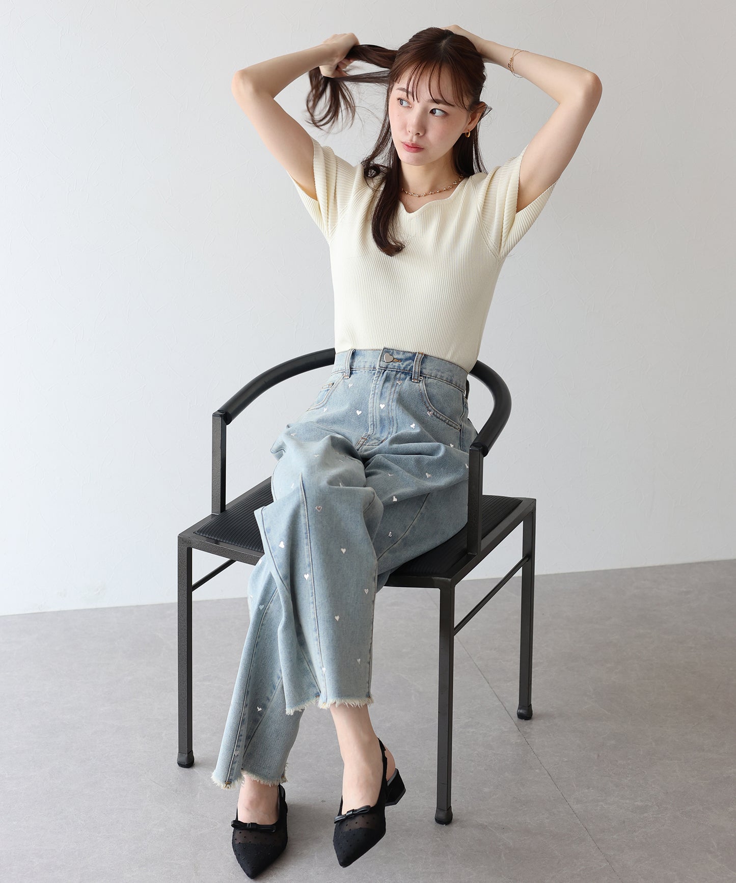 【TIME SALE】ラインストーンカーブデニムパンツ