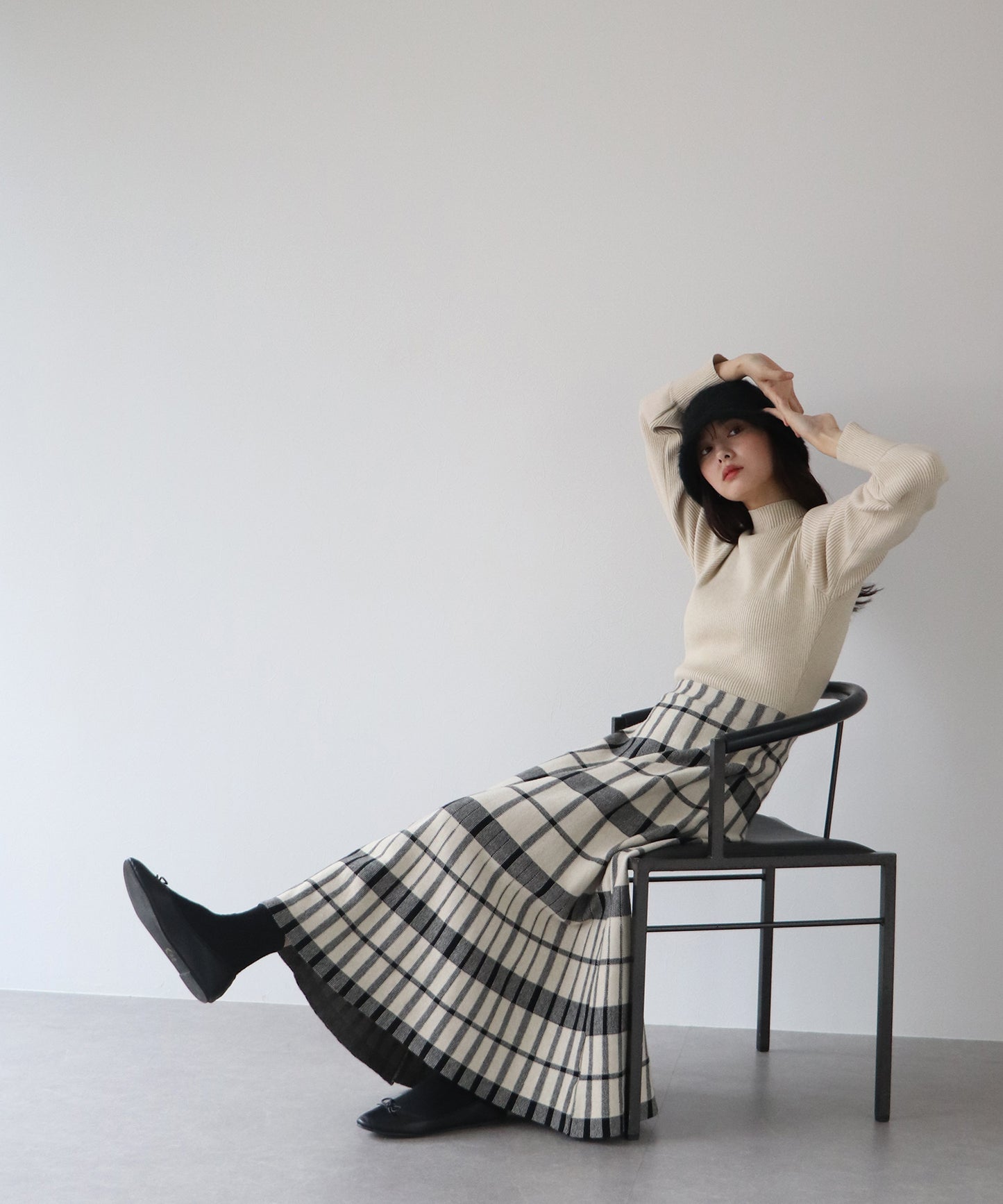 【TIME SALE】選べる2丈・チェックジャガードニットワンピース