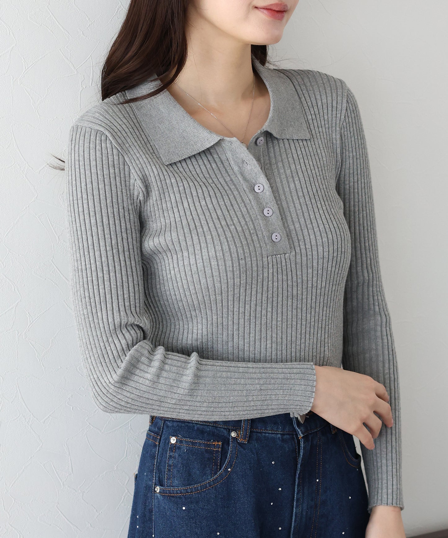 ポロ衿リブニット