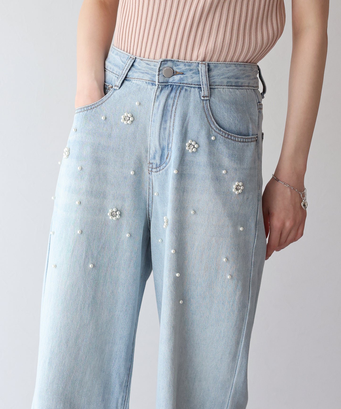 【新商品限定5%OFF(木)】パールフラワーデニム