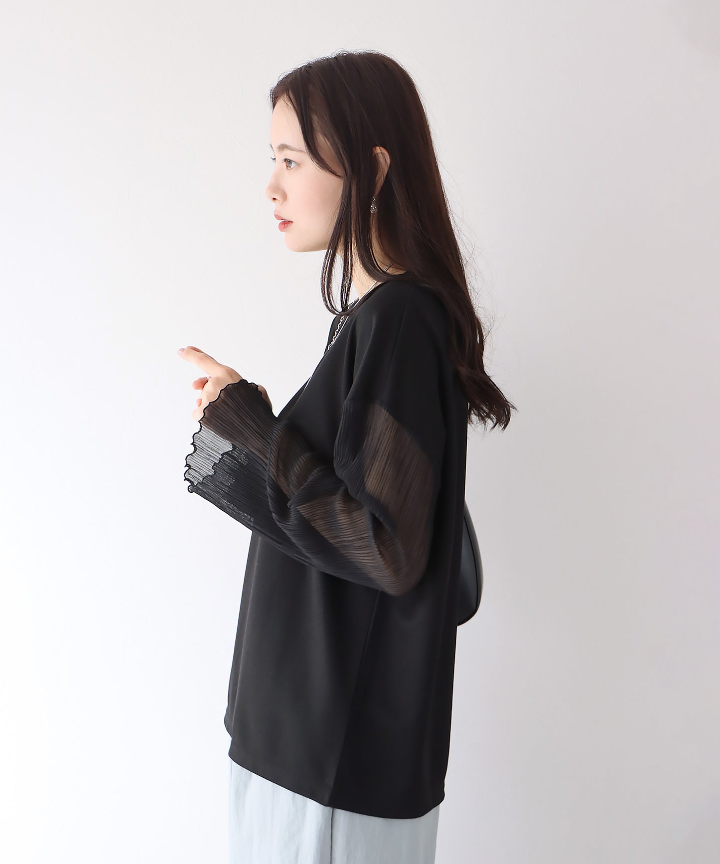【SALE】袖プリーツ切替トップス【ゆうパケット】