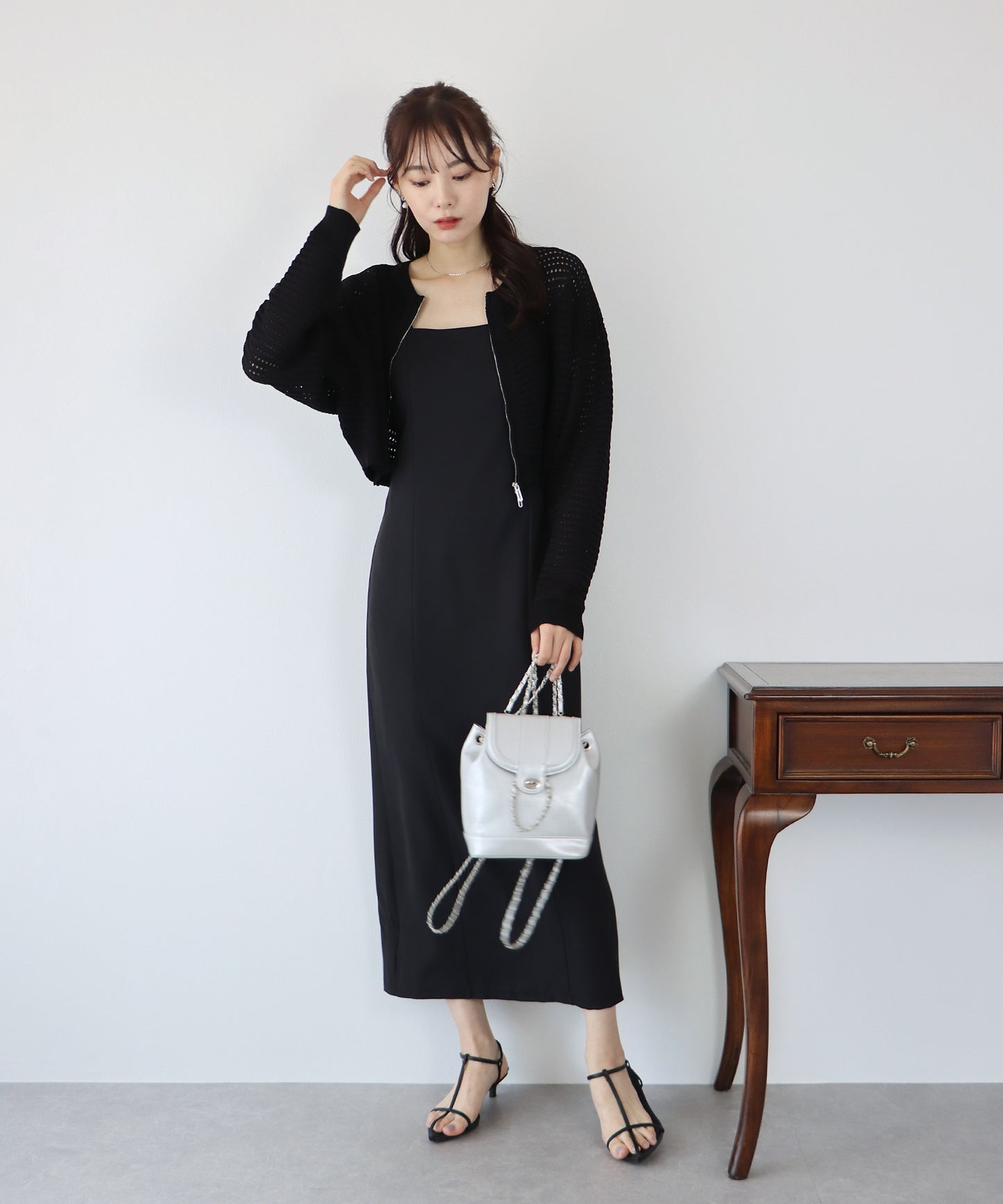 2WAY 지퍼 메쉬 니트 가디건