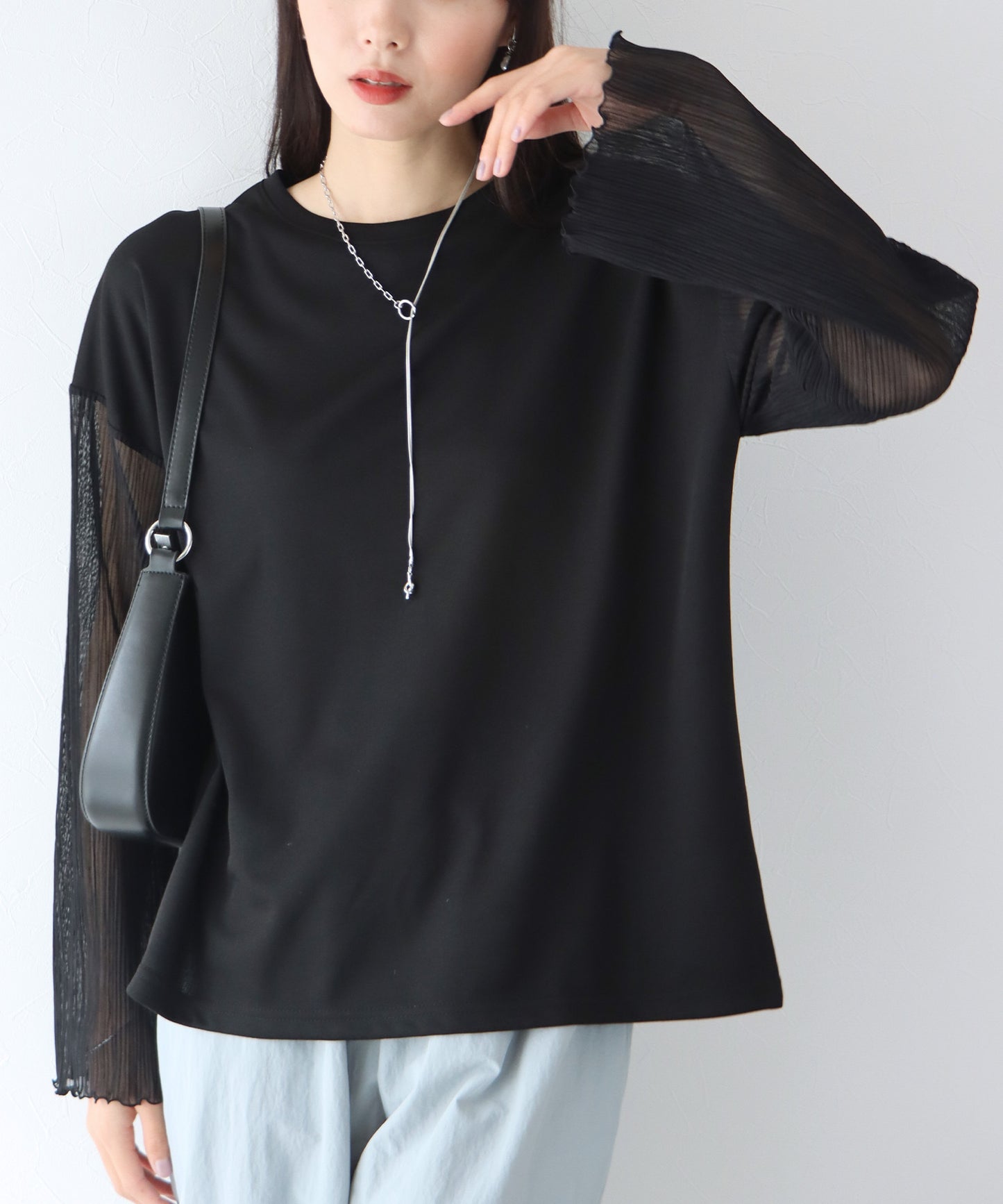 【SALE】袖プリーツ切替トップス【ゆうパケット】