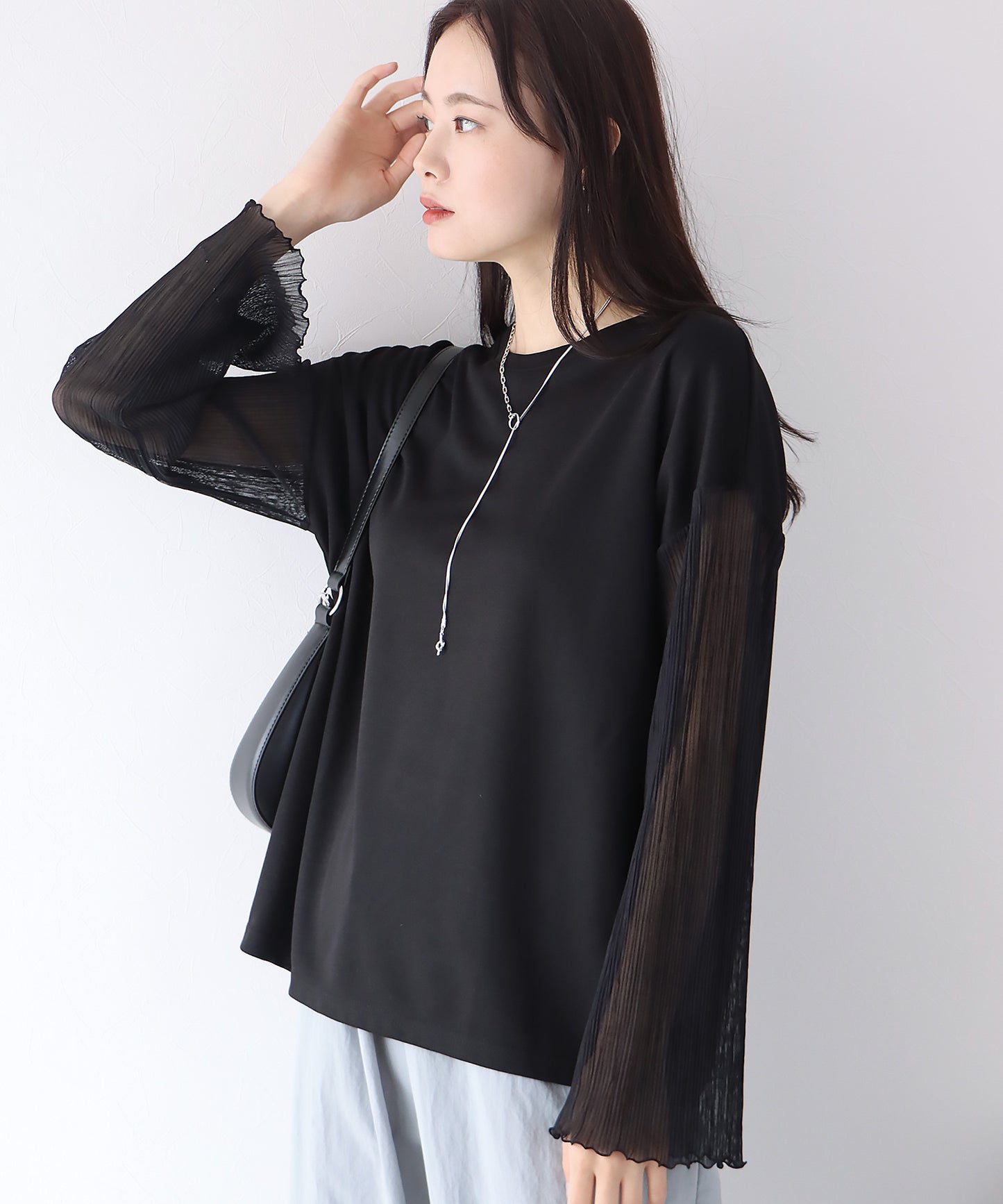 【SALE】袖プリーツ切替トップス【ゆうパケット】