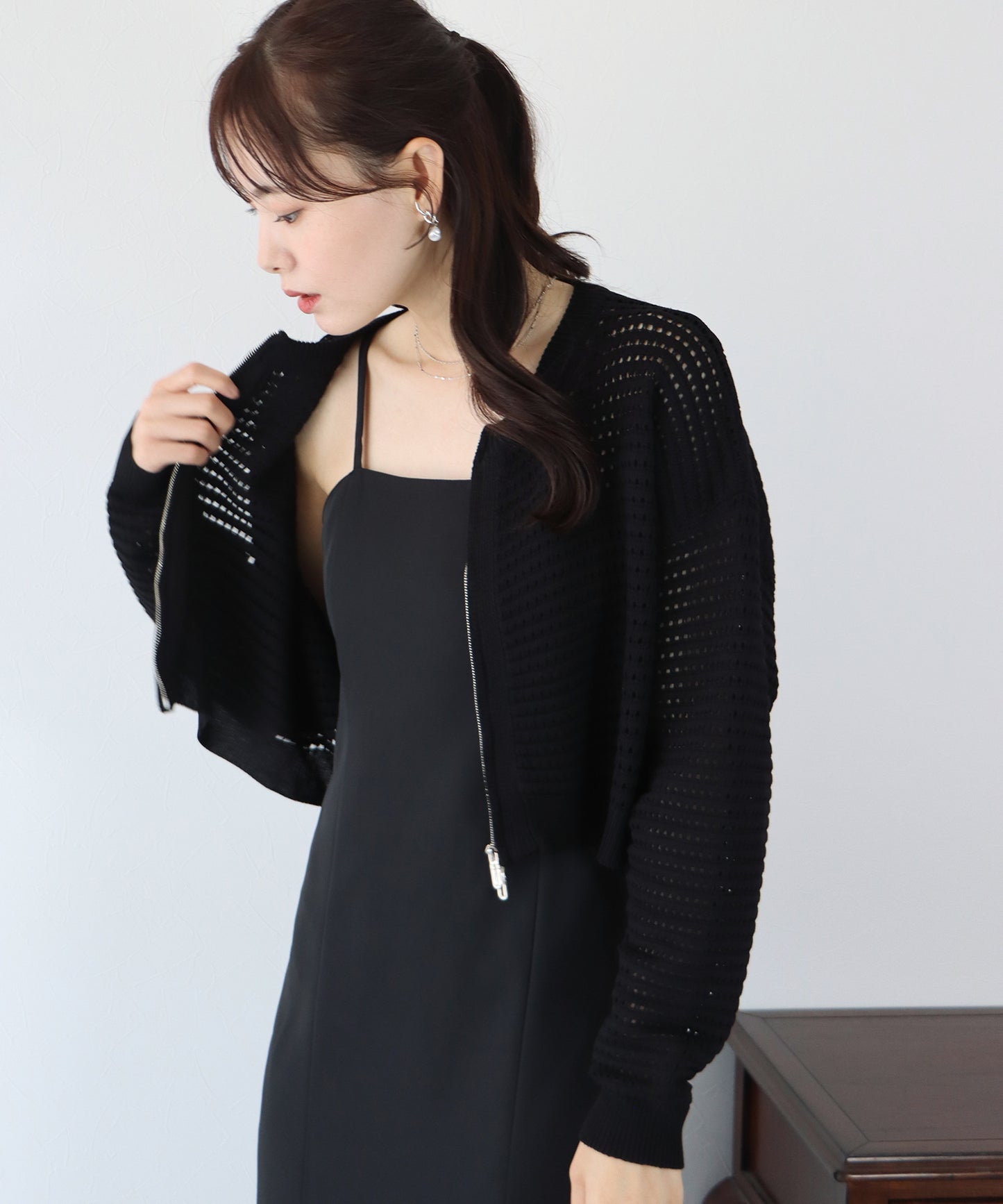 2WAY 지퍼 메쉬 니트 가디건