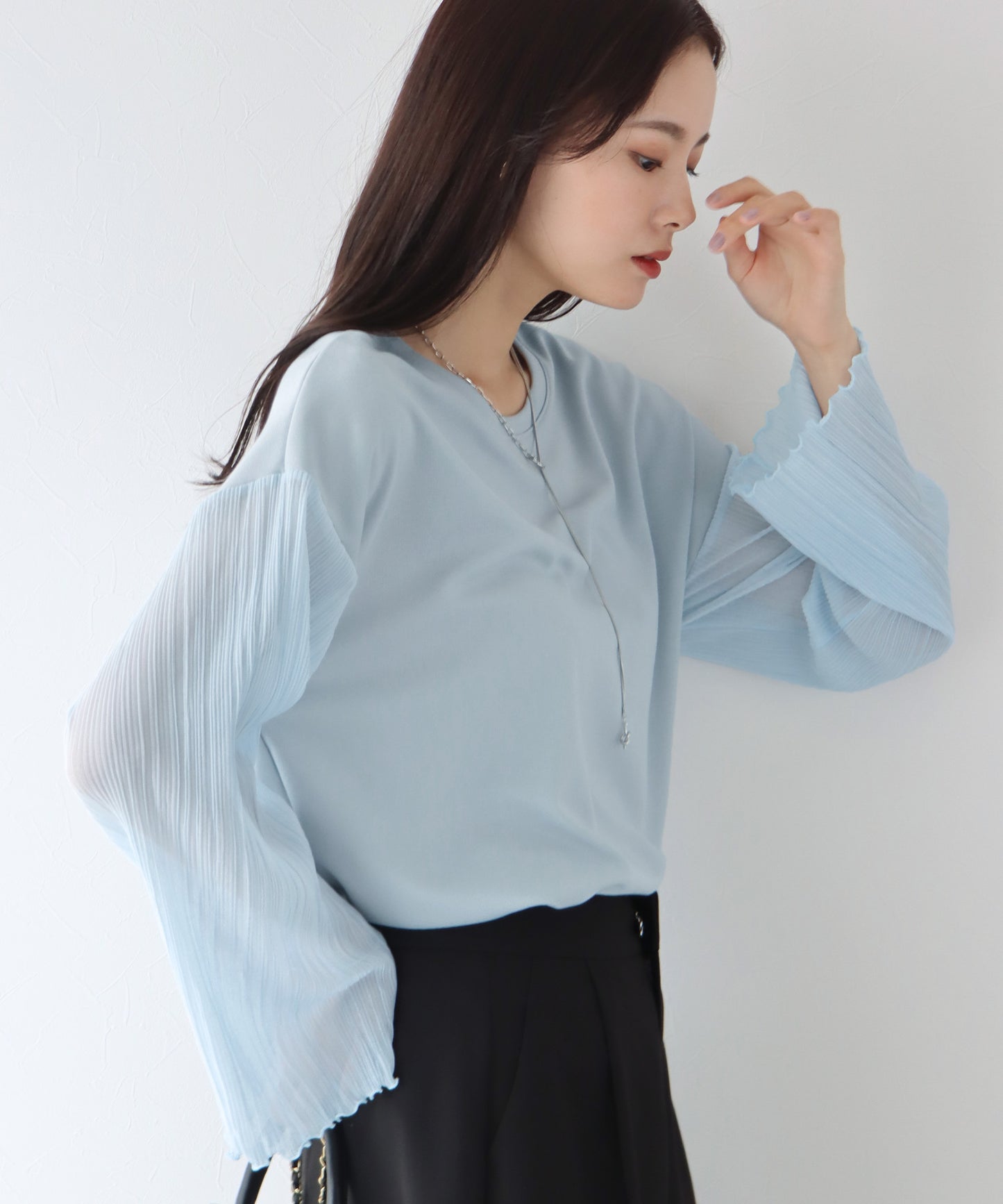 【SALE】袖プリーツ切替トップス【ゆうパケット】