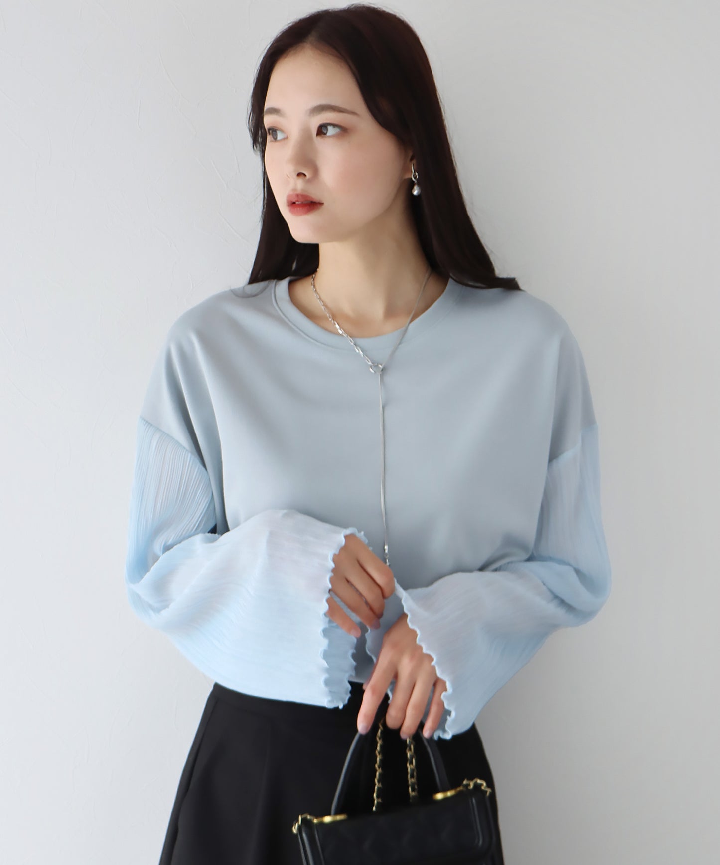 【SALE】袖プリーツ切替トップス【ゆうパケット】