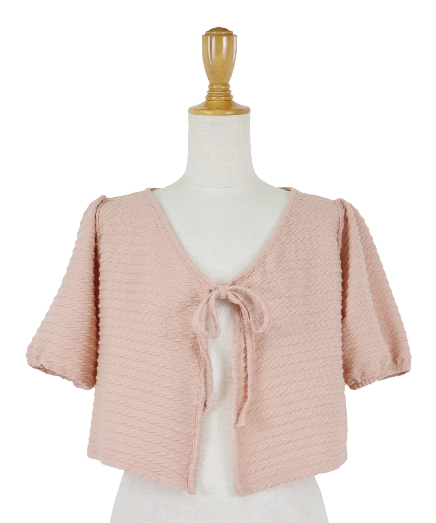 【SALE】半袖ケーブル柄リボンカーディガン