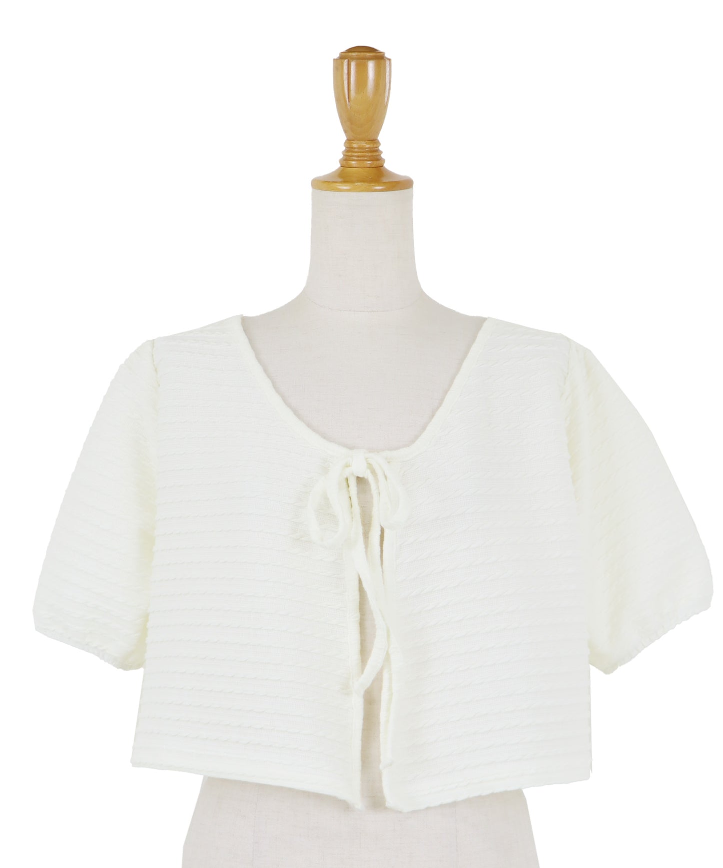 【SALE】半袖ケーブル柄リボンカーディガン