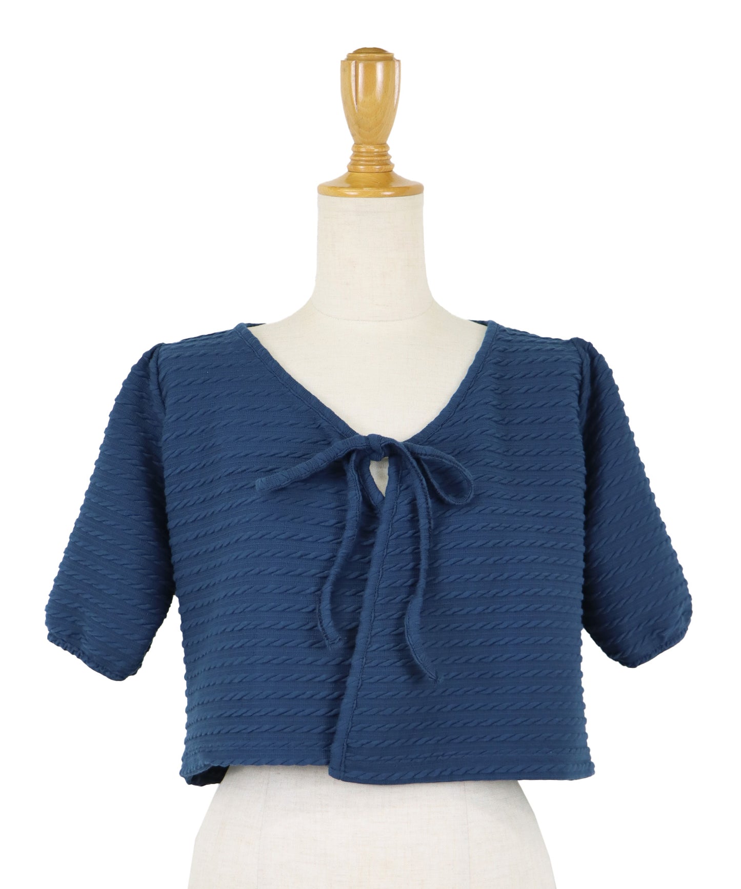 【SALE】半袖ケーブル柄リボンカーディガン