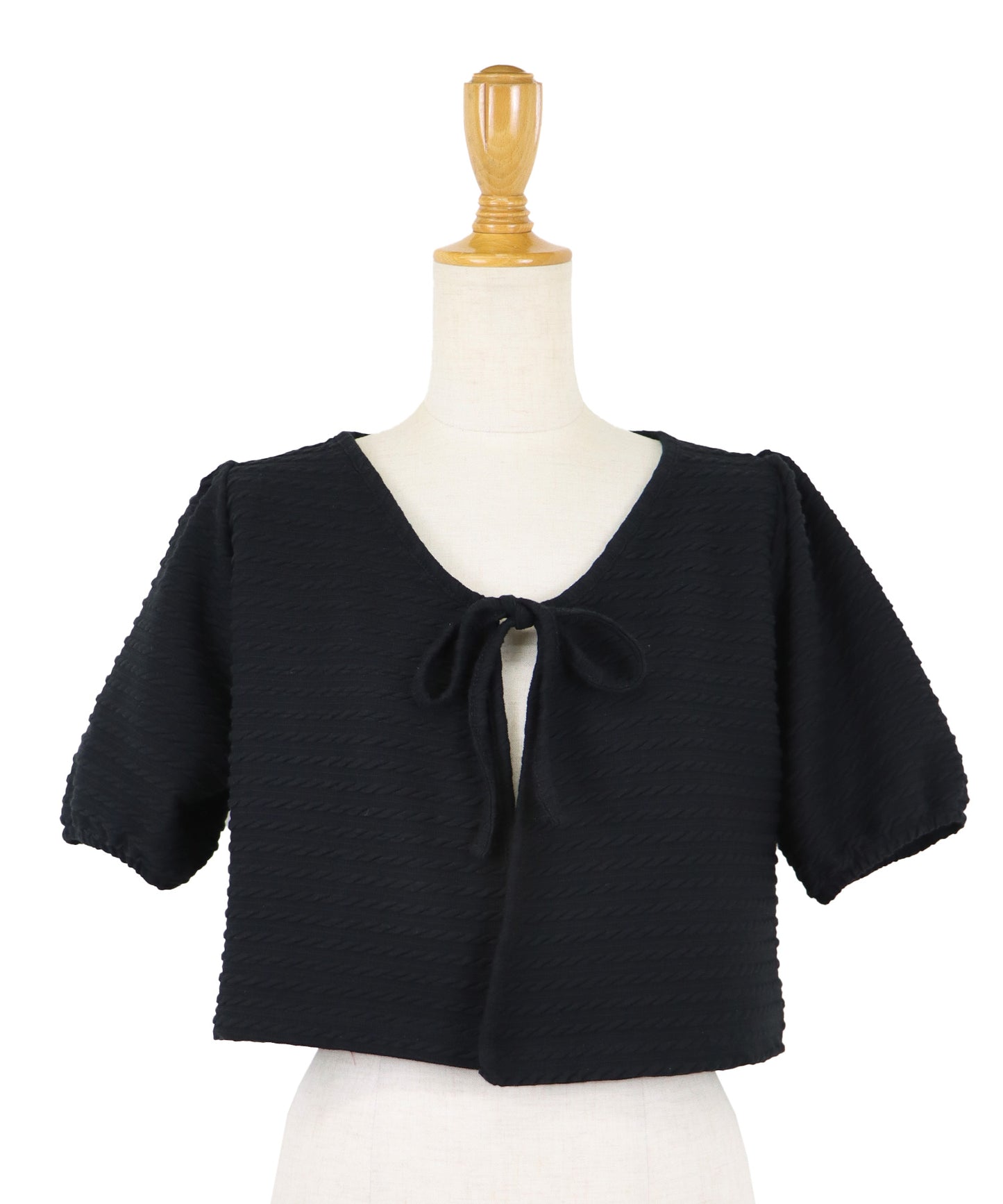 【SALE】半袖ケーブル柄リボンカーディガン