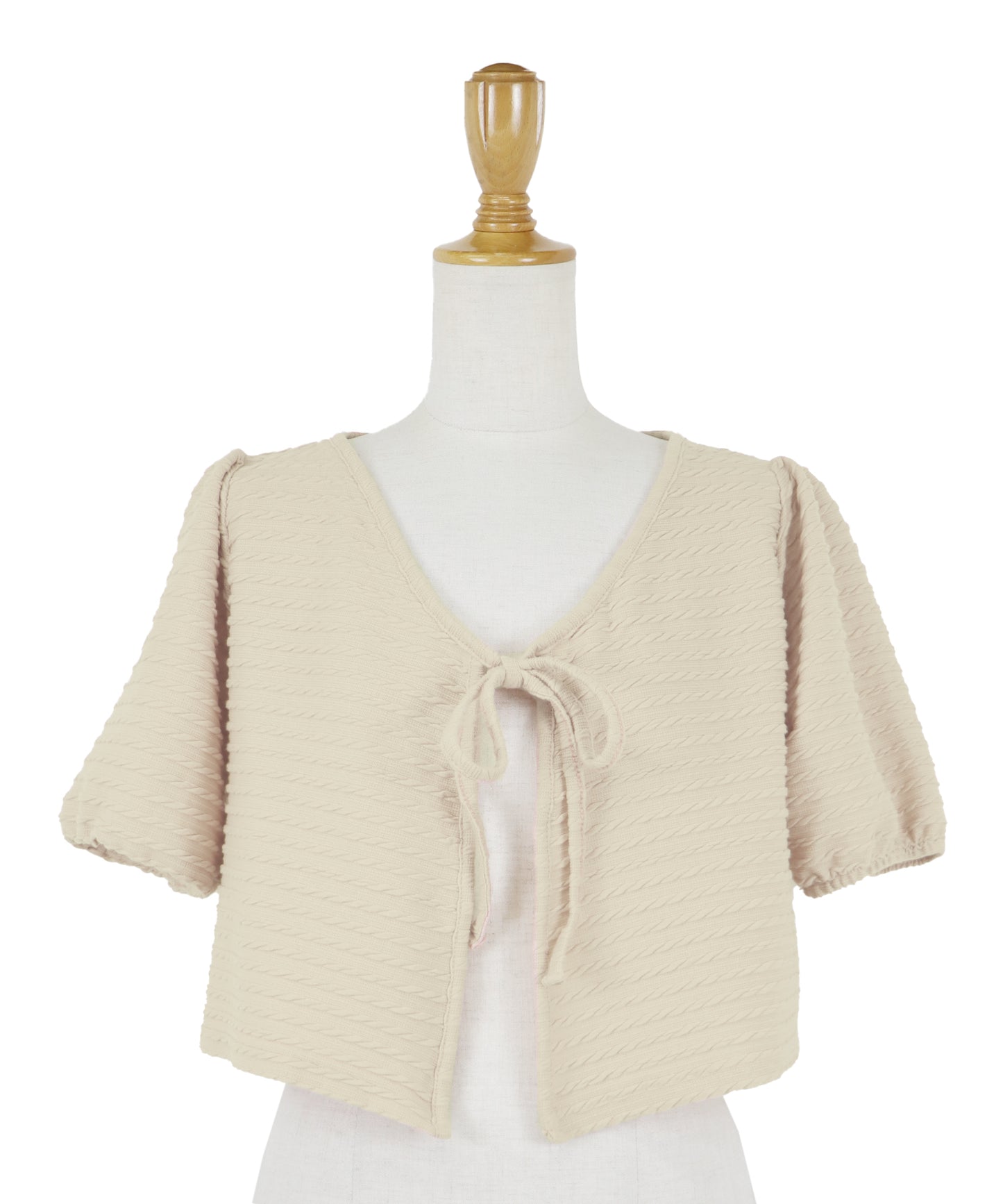 【SALE】半袖ケーブル柄リボンカーディガン