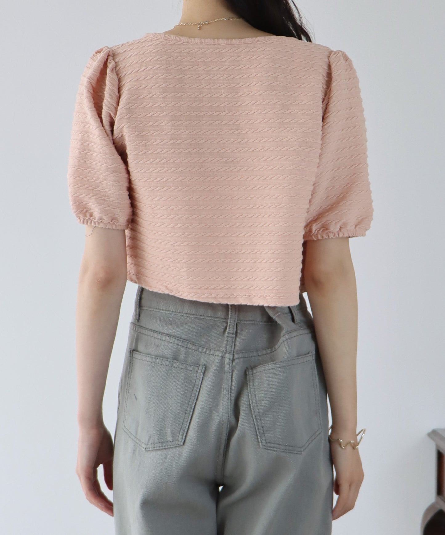 【SALE】半袖ケーブル柄リボンカーディガン