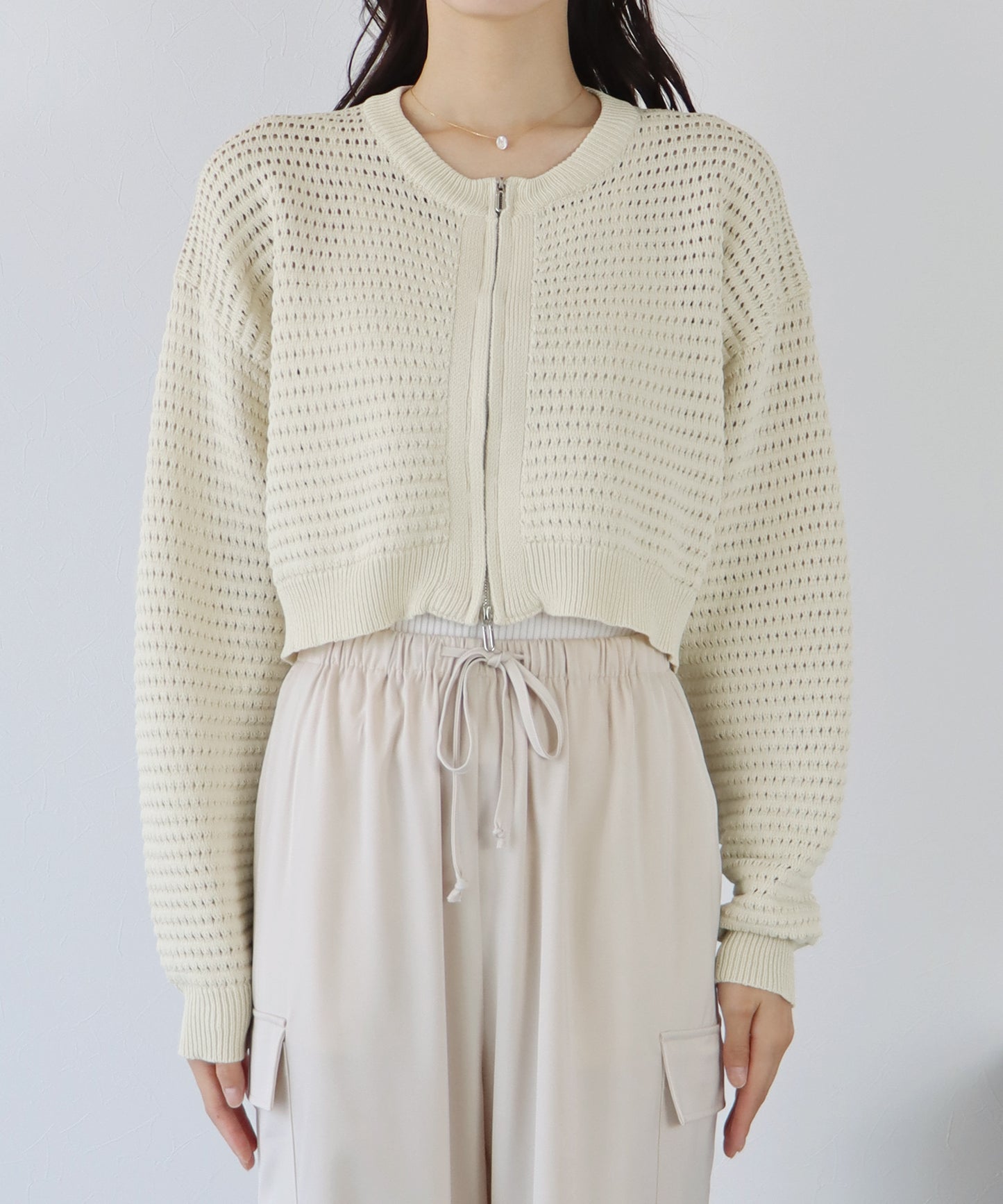 2WAY 지퍼 메쉬 니트 가디건