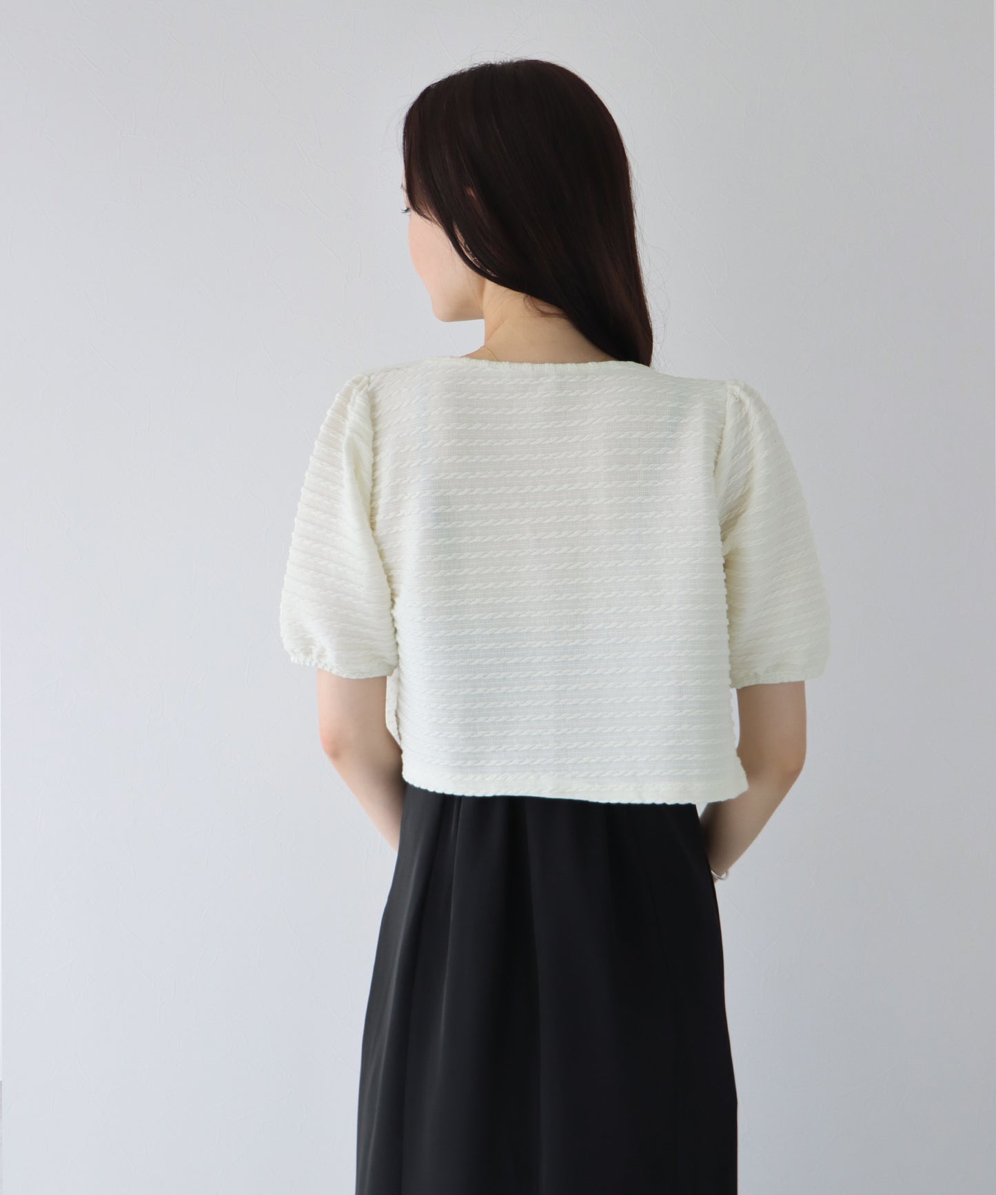 【SALE】半袖ケーブル柄リボンカーディガン