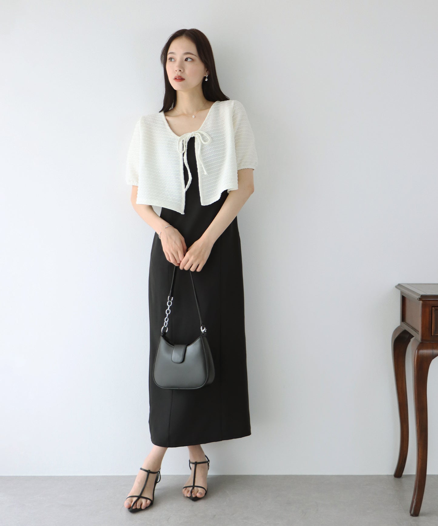 【SALE】半袖ケーブル柄リボンカーディガン