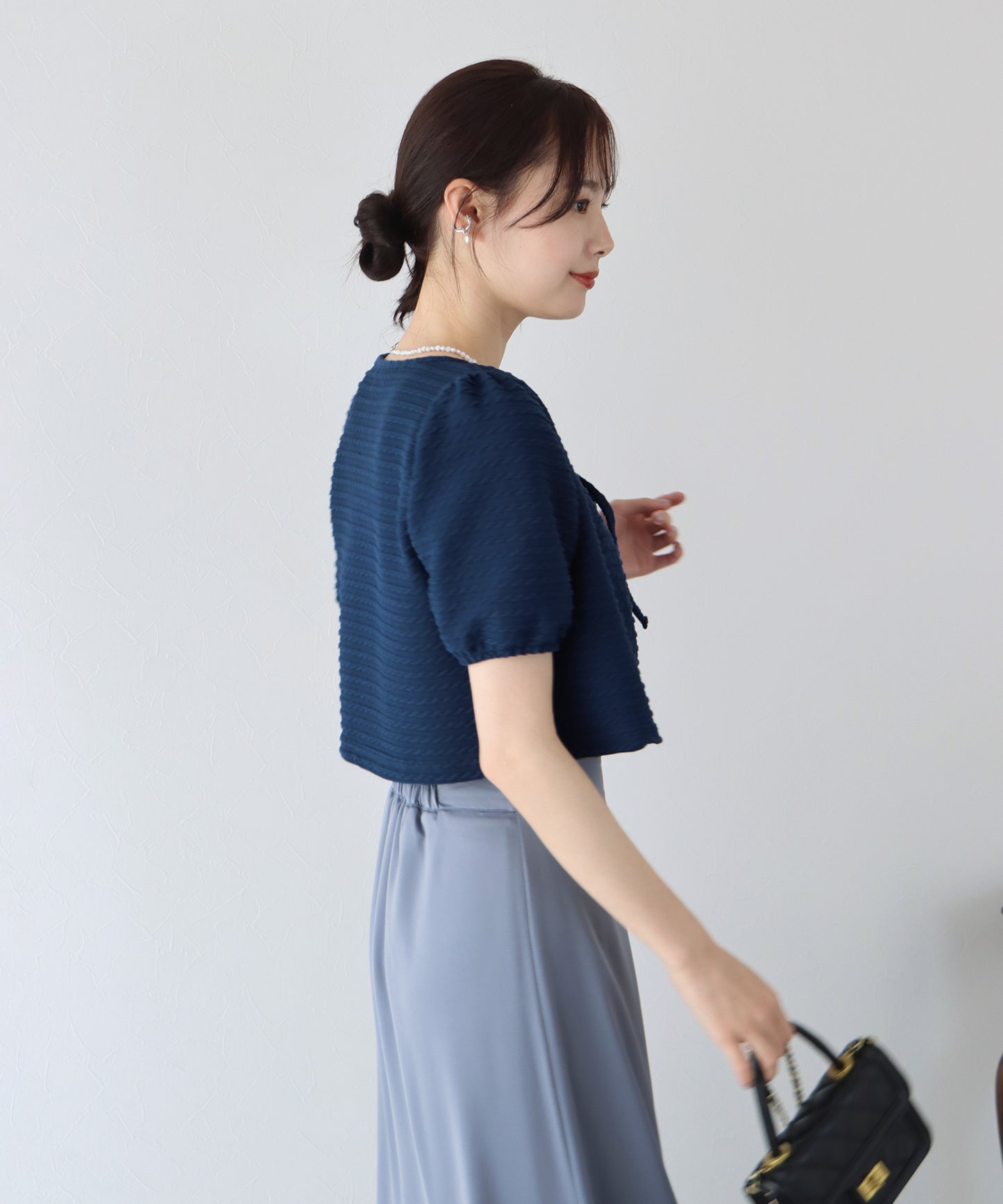 【SALE】半袖ケーブル柄リボンカーディガン