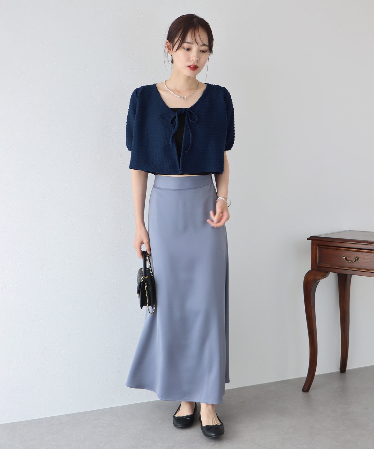 【SALE】半袖ケーブル柄リボンカーディガン