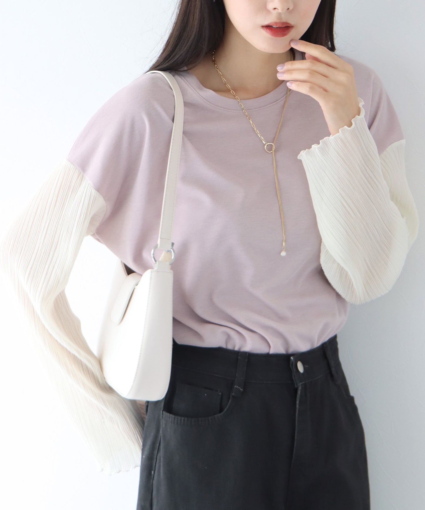【SALE】袖プリーツ切替トップス【ゆうパケット】