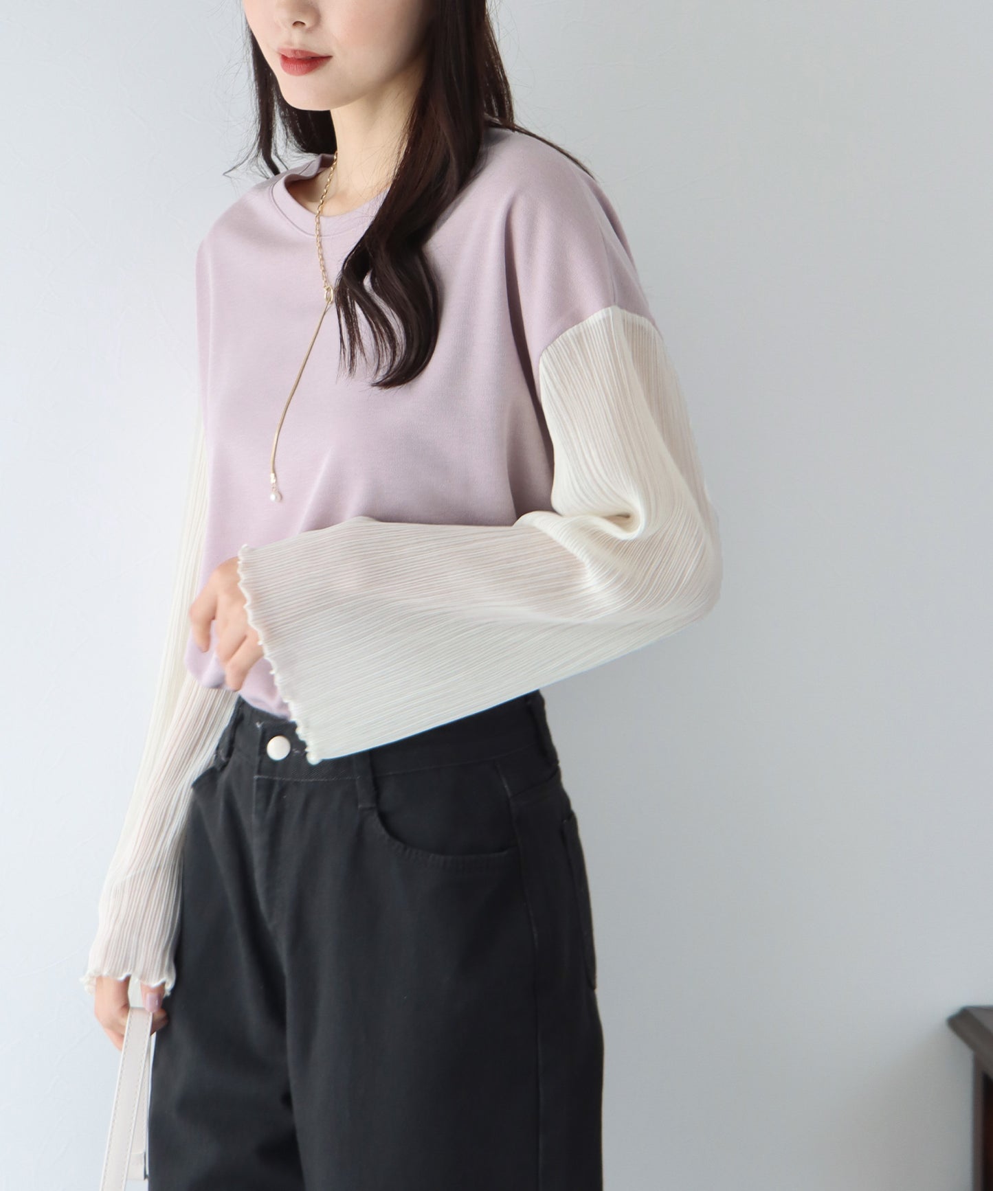 【SALE】袖プリーツ切替トップス【ゆうパケット】