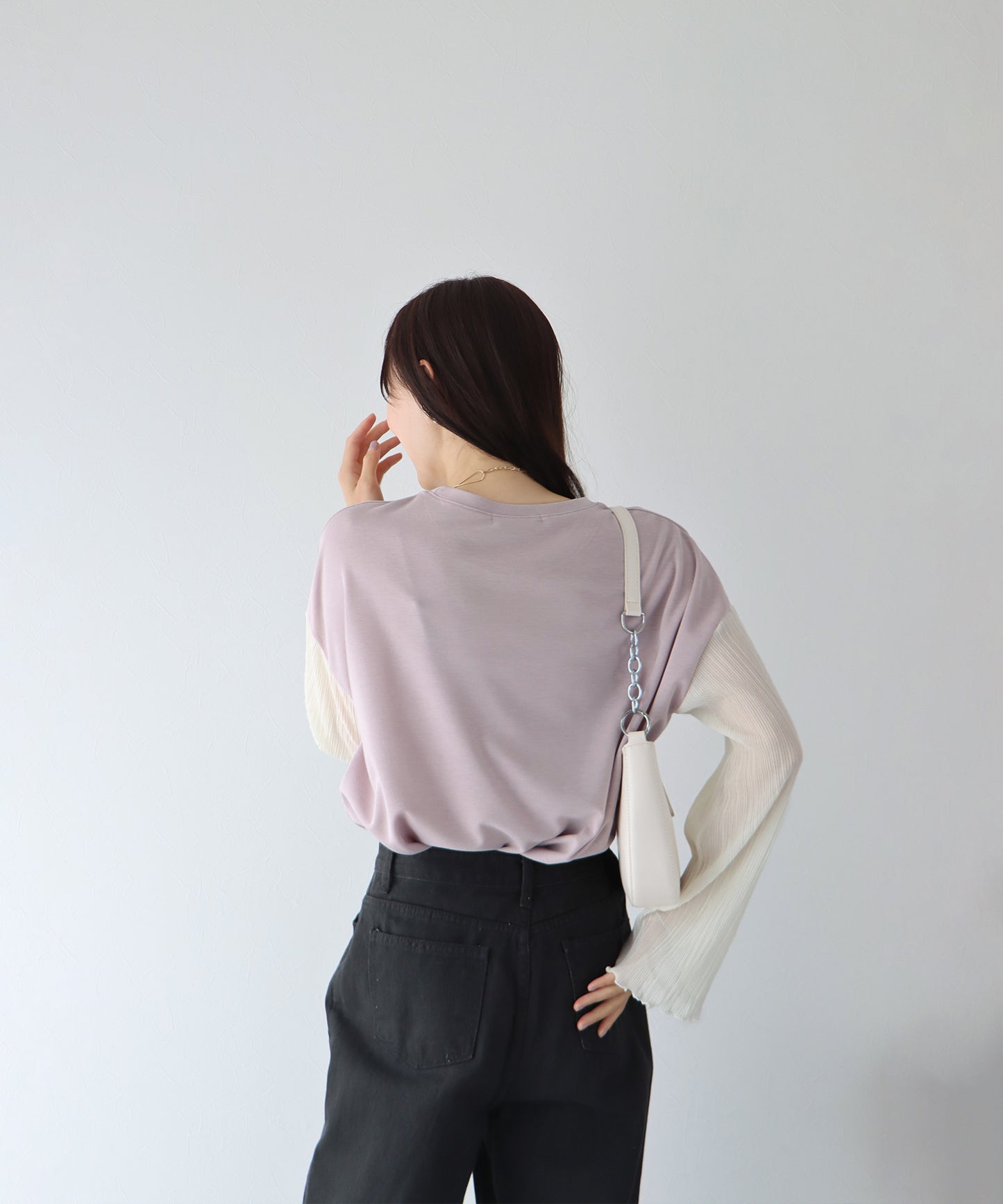 【SALE】袖プリーツ切替トップス【ゆうパケット】